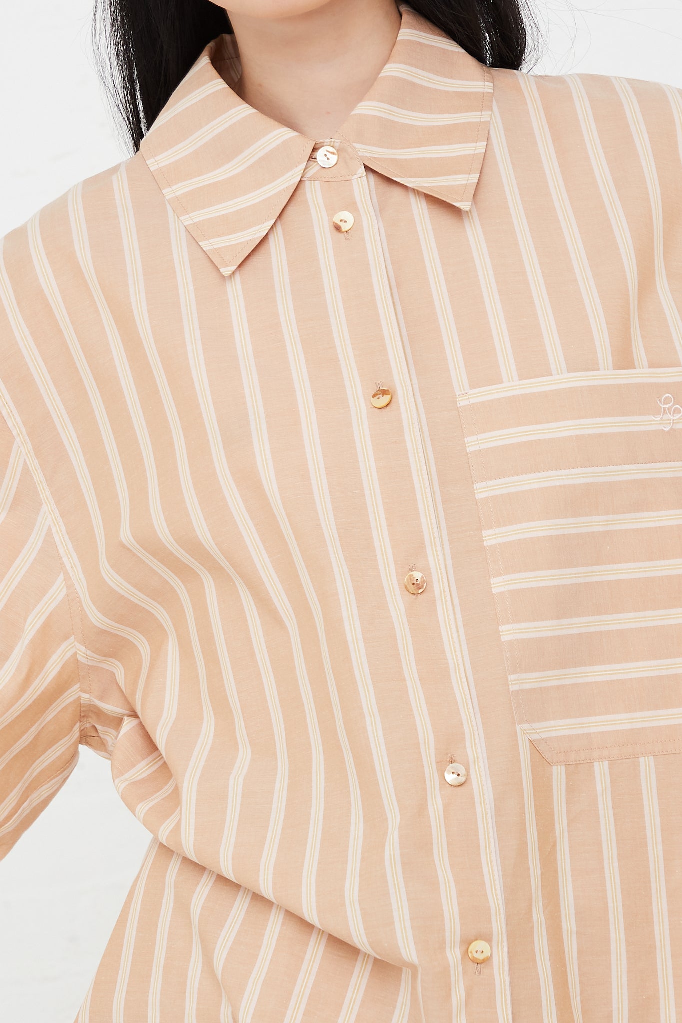 REJINA PYO - Caprice Cotton Shirt in Stripe Pink | Oroboro Store