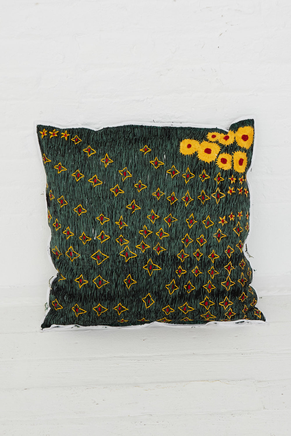 Hand Embroidered Flower Topographic Cushion