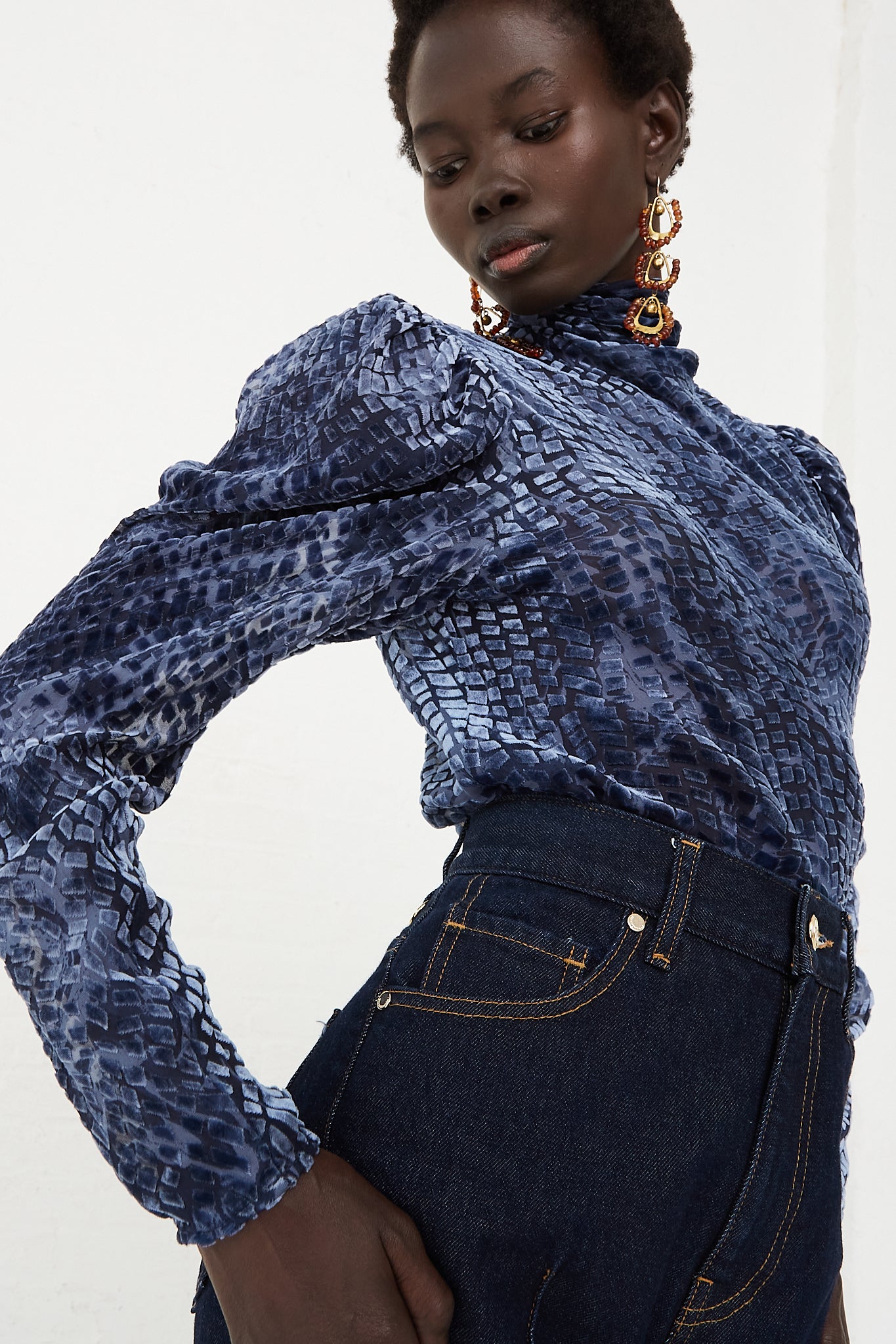 Althea Velvet Turtleneck in Marine by Ulla Johnson for Oroboro Front