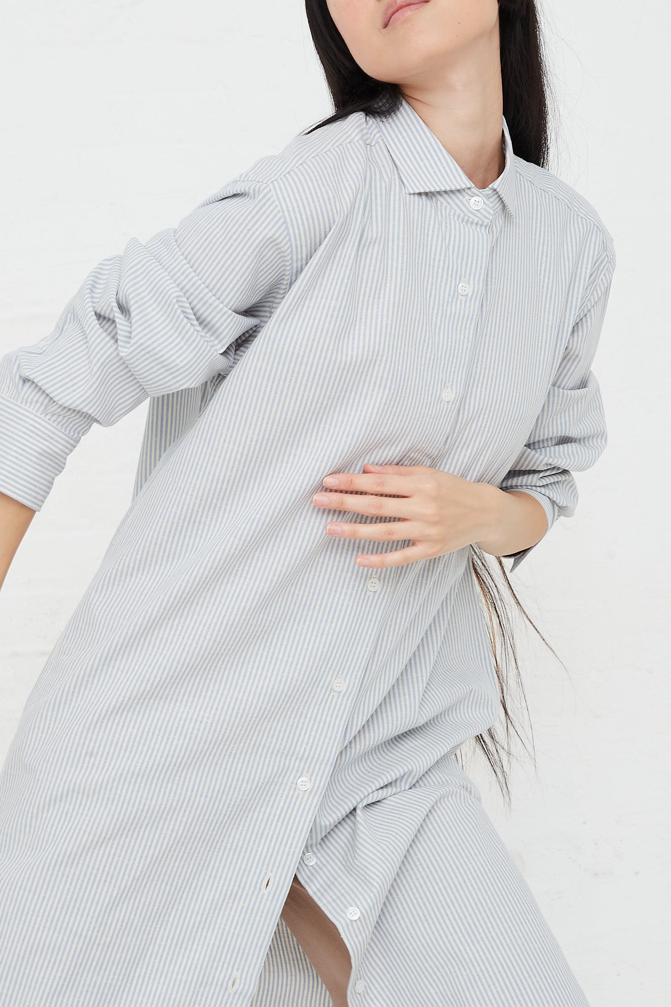 Ole Long Sleeve Shirt Dress in Organic Cotton by Baserange for Oroboro Front