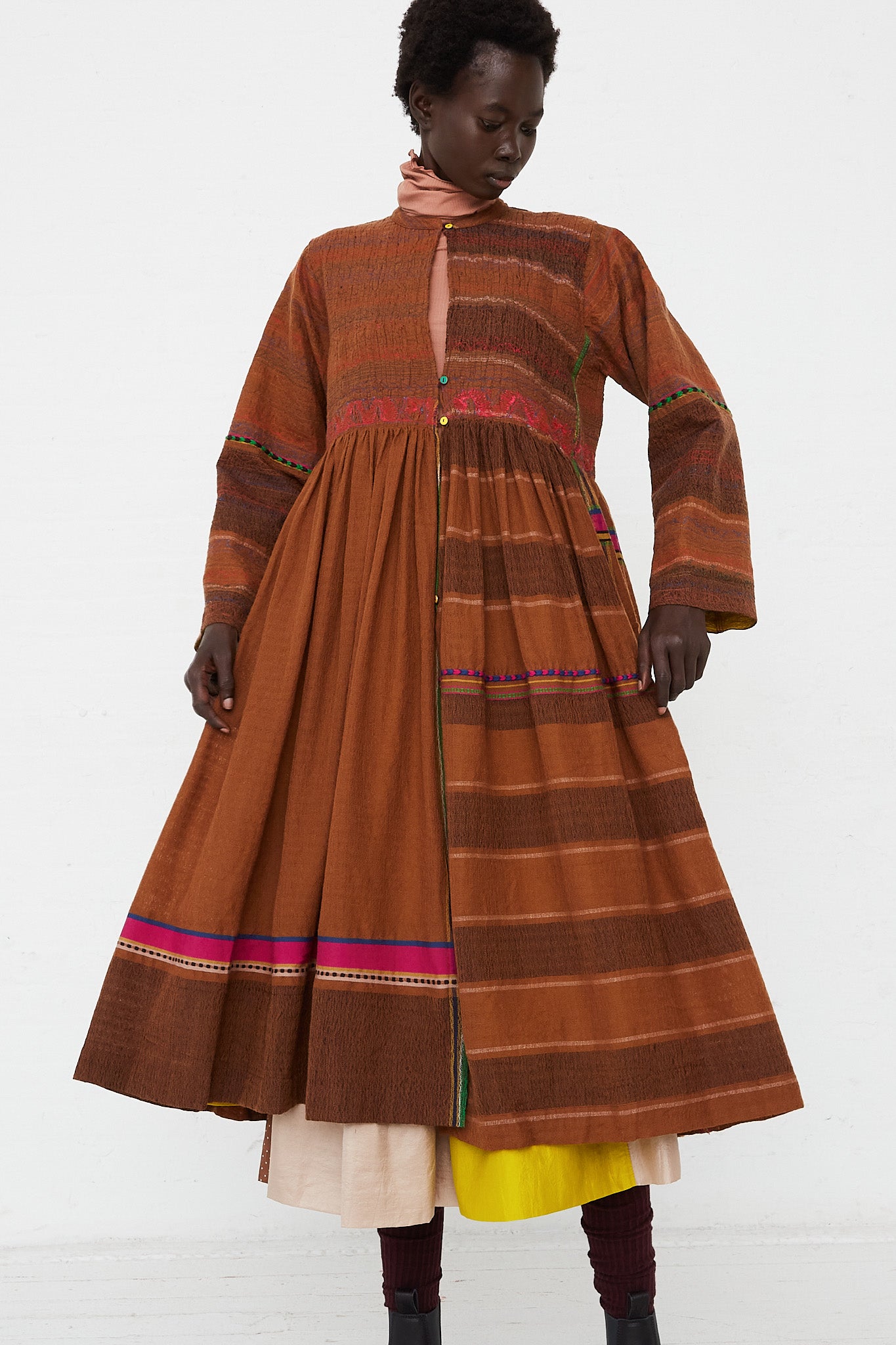 Long Sleeve Button Down Dress Rust by Injiri for Oroboro Front