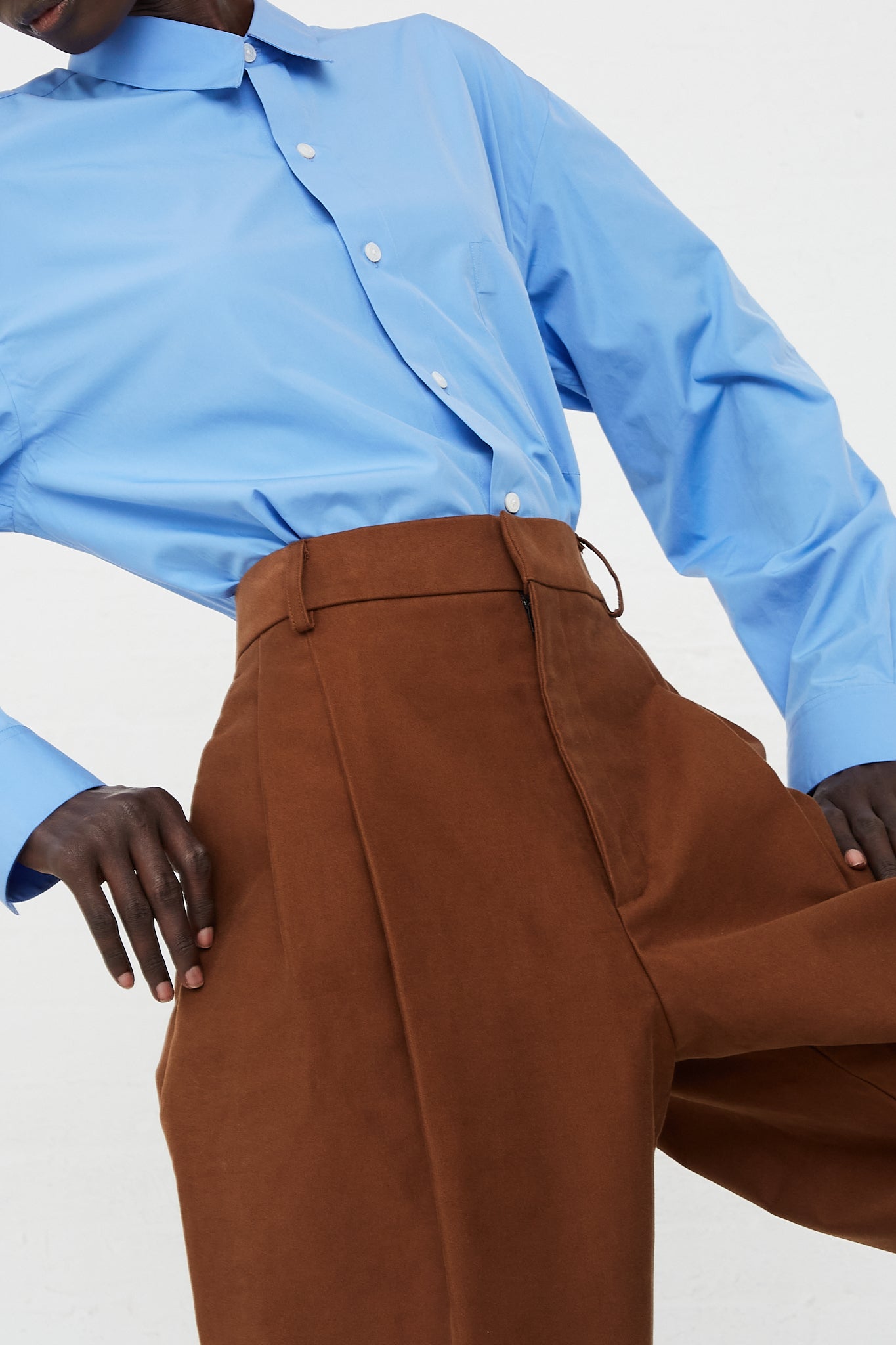 Double Pleated Wide Trousers by CristaSeya for Oroboro Front Upclose