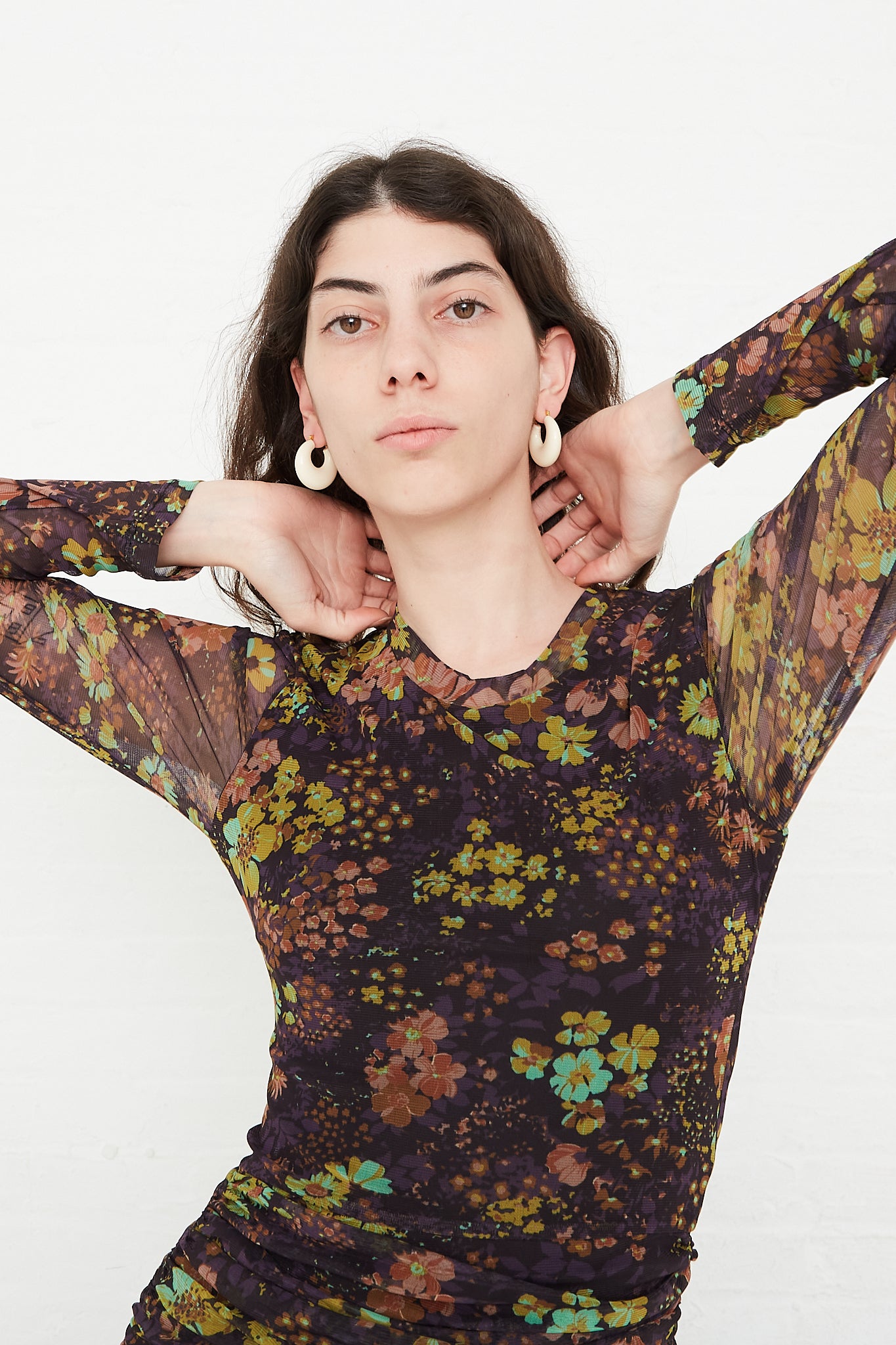 Rachel Comey Flower Mesh Tanya Dress in Eggplant front bodice detail