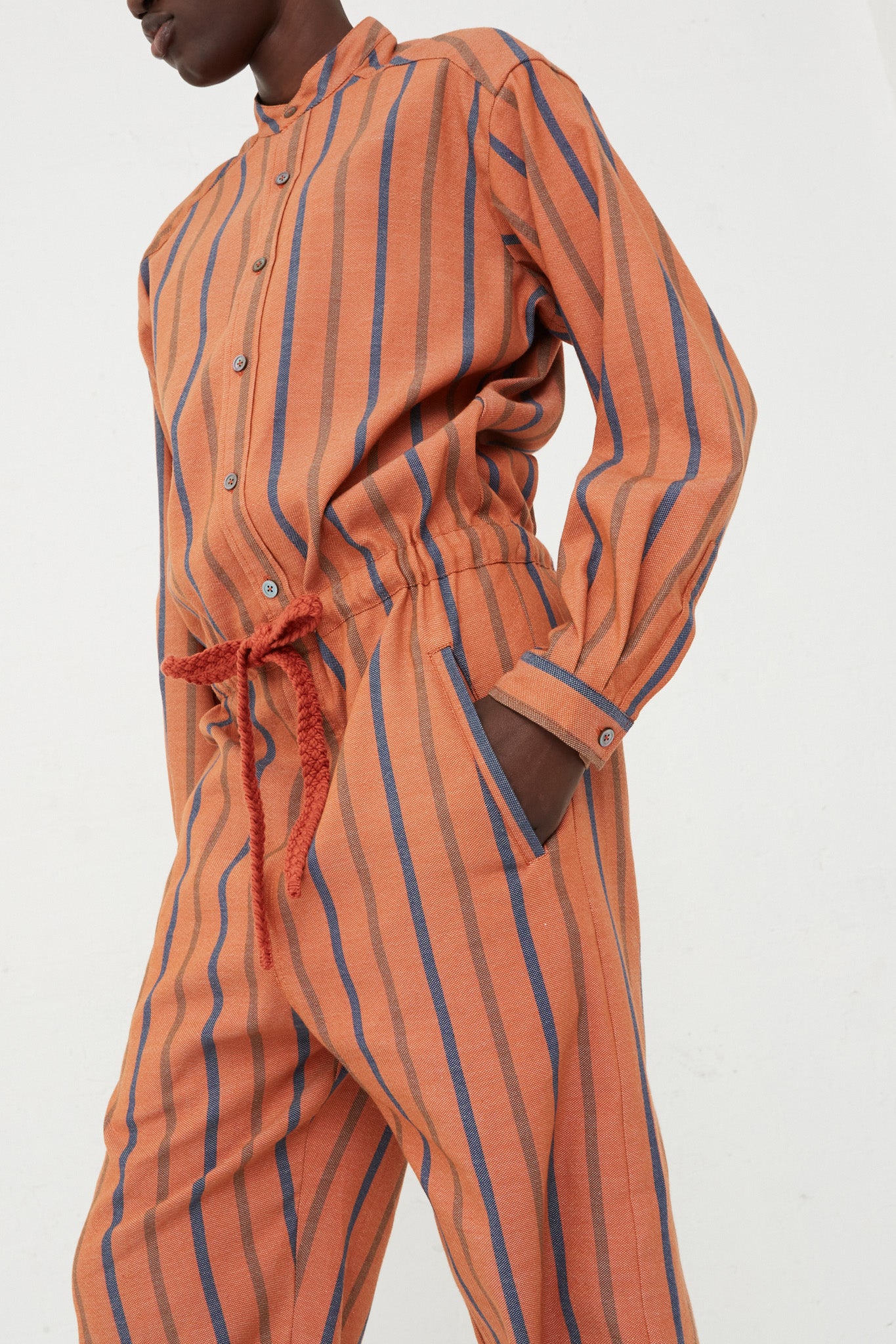 Marrakshi Life - Jumpsuit in Stripe 40 side detail with hand in pocket