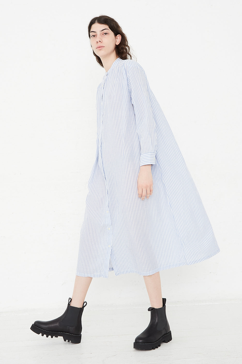 Cotton Stripe Dress in Light Blue side view