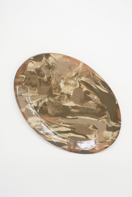 Lost Quarry Marbled Fields Oval Platter in Mixed Marbled Clay - Brown