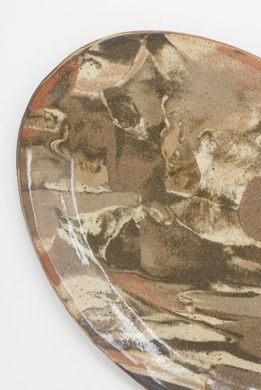 Lost Quarry Marbled Fields Oval Platter in Mixed Marbled Clay - Brown detail view