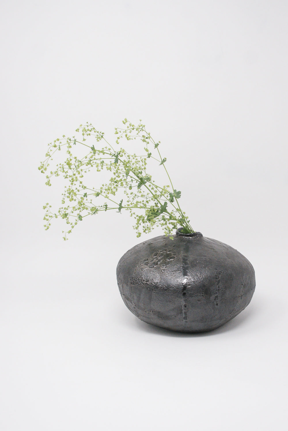 MONDAYS - New Moon Vase in Black Glaze on Stoneware with flowers