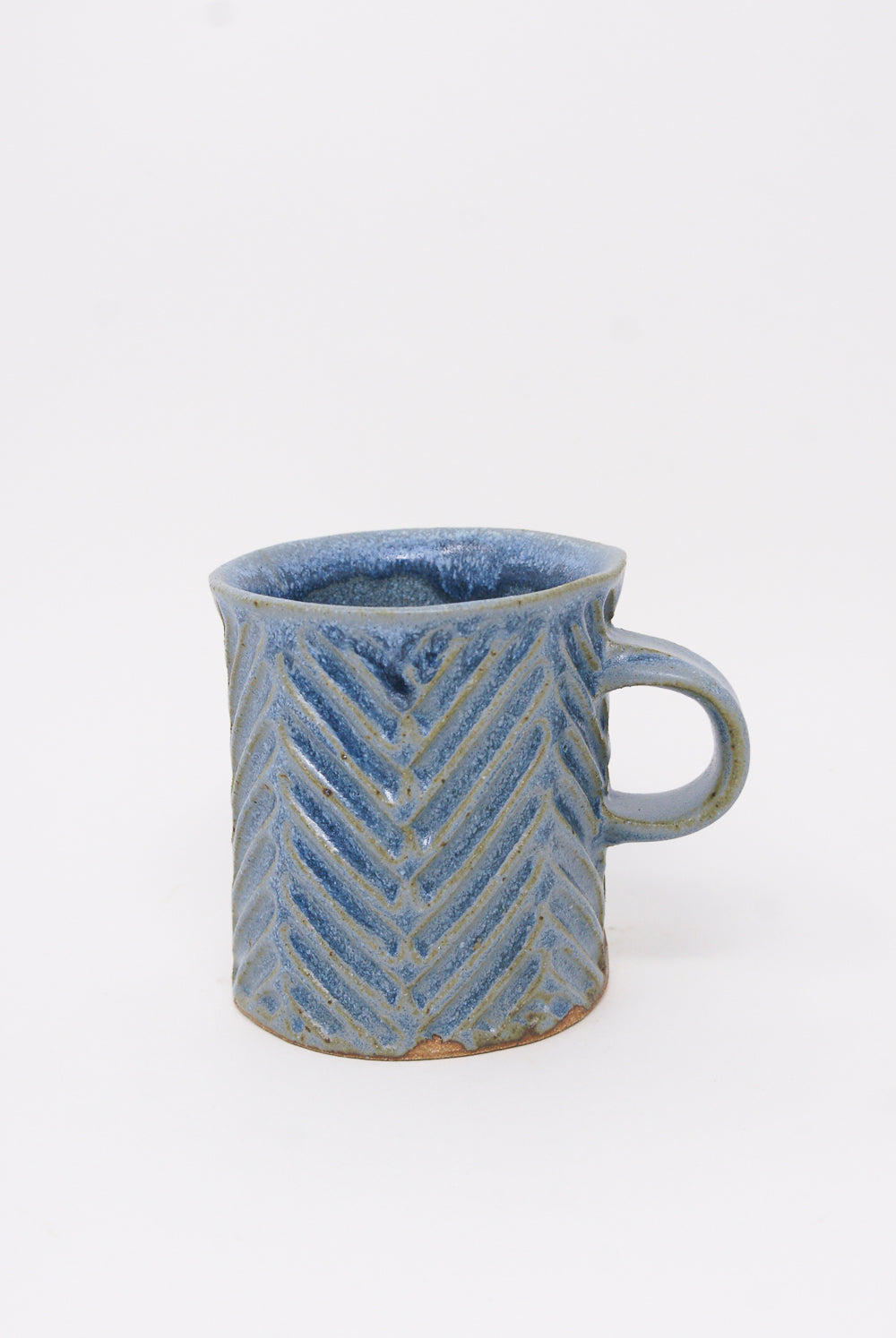 Mt. Washington Hand Built Chevron Carved Mug in Blue