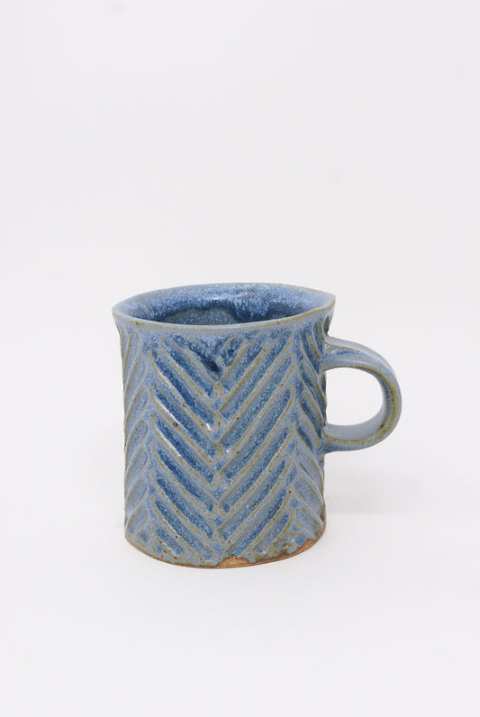 Mt. Washington Hand Built Chevron Carved Mug in Blue