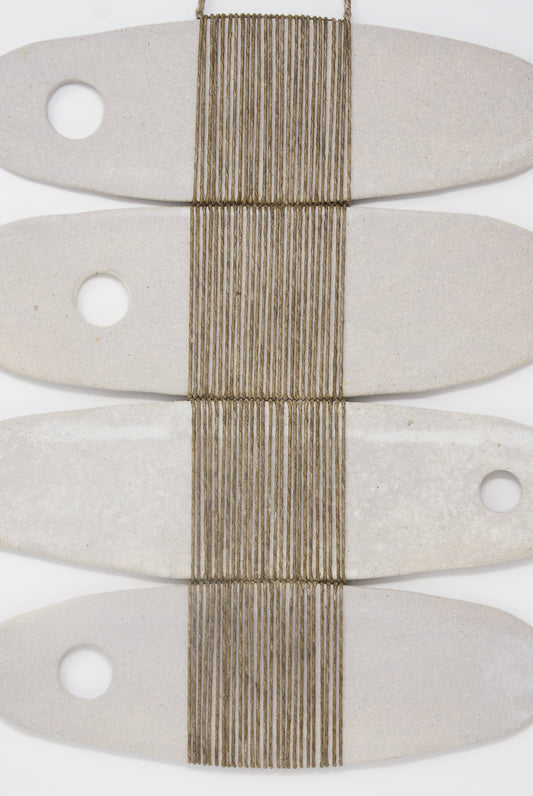 Amy Dov Ceramic and Linen 4-Piece Wall Hanging in Beige detail view