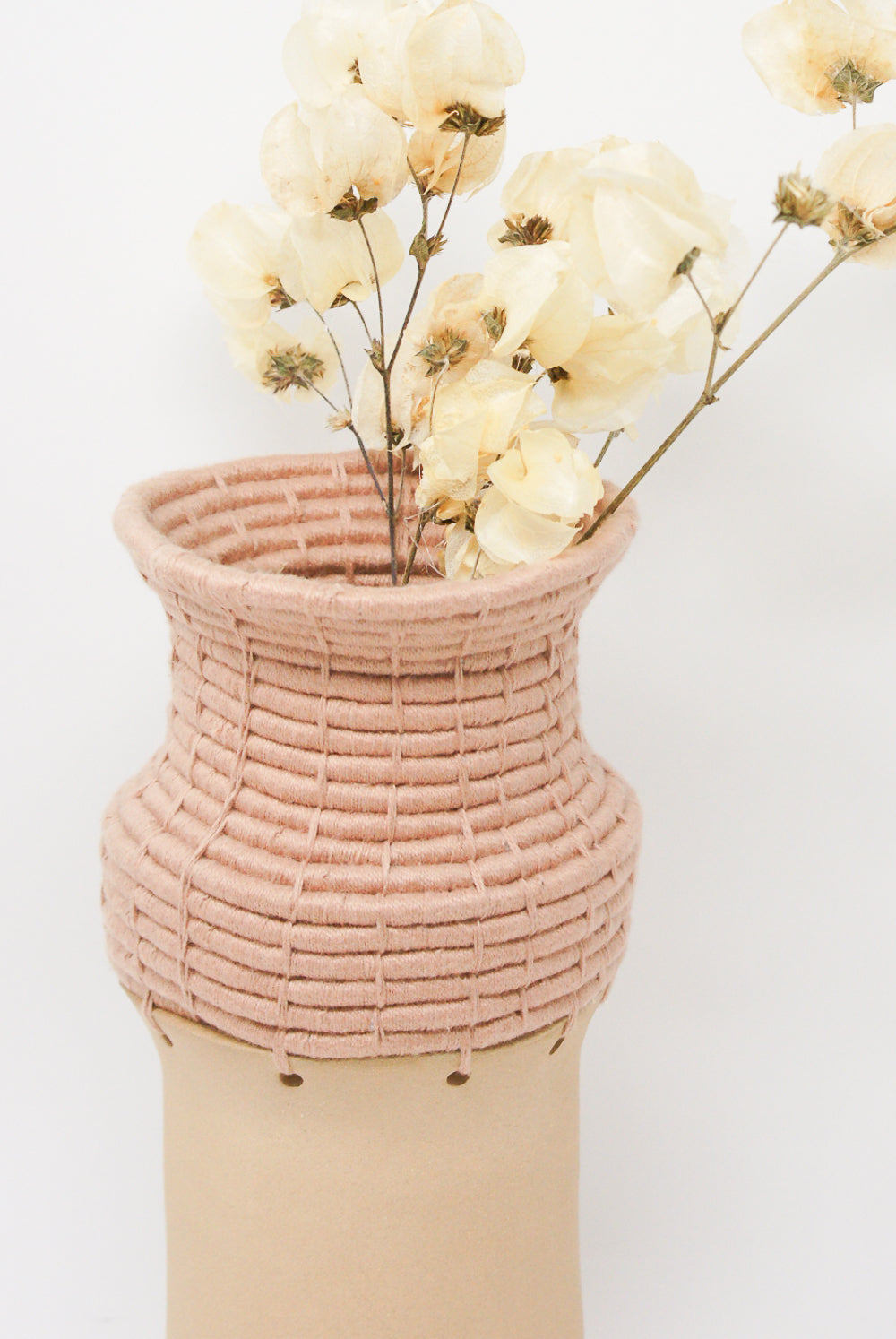 Karen Tinney Vase #731 in Natural/Blush woven detail