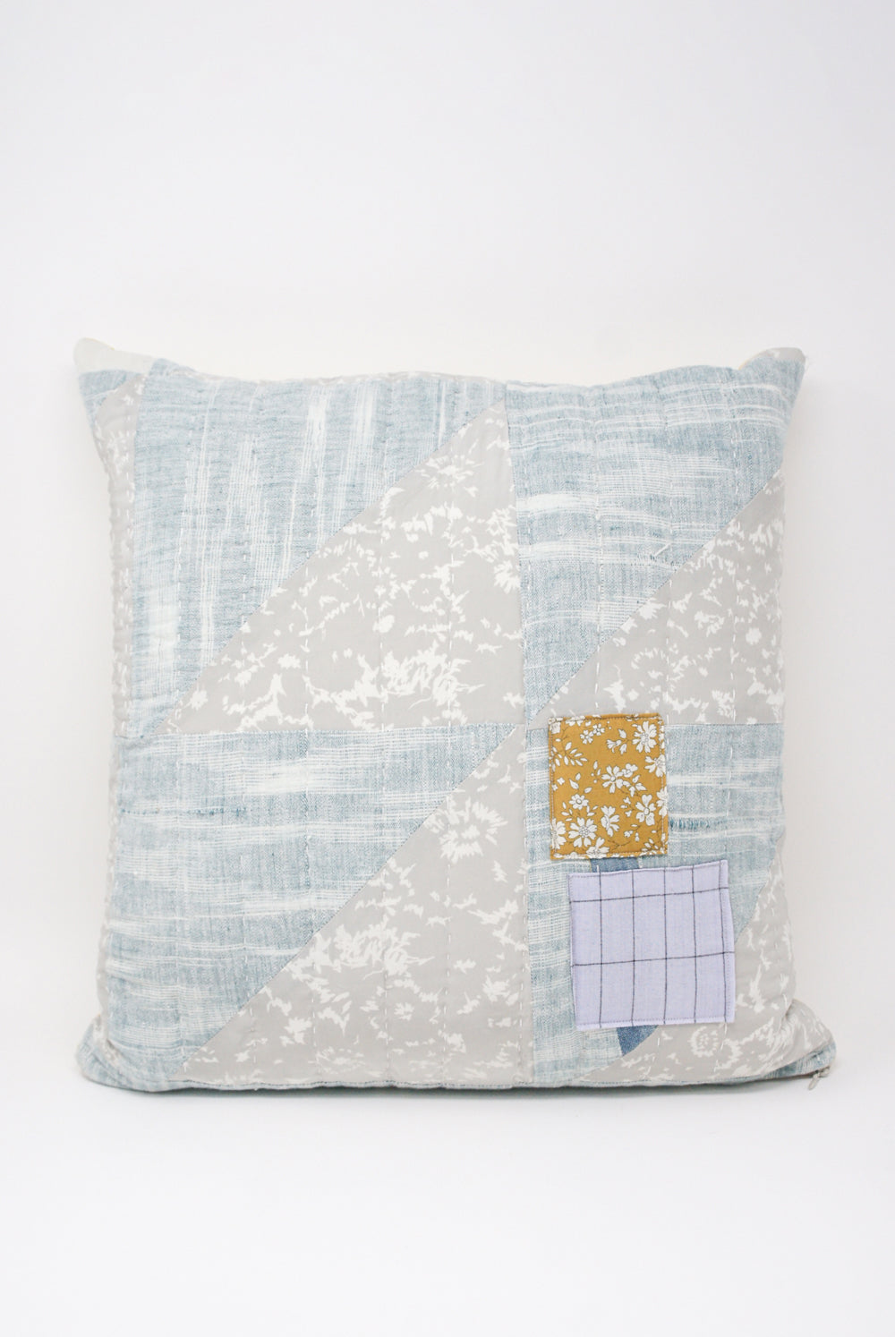 Counterpane Patchwork Pillow - 16" x 16" in Pale Green/Blue III