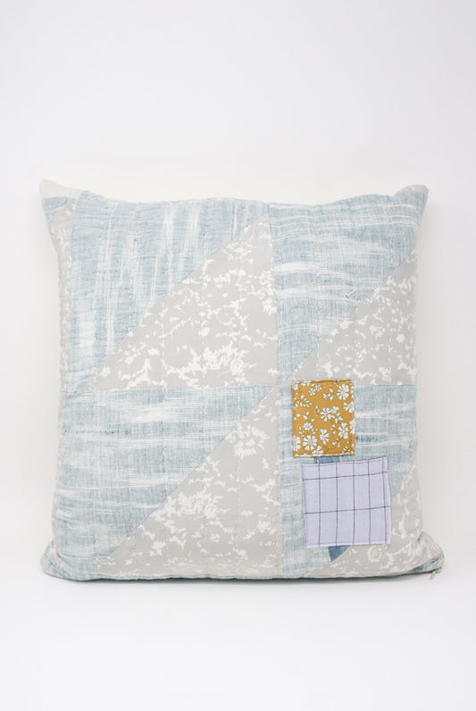 Counterpane Patchwork Pillow - 16" x 16" in Pale Green/Blue III