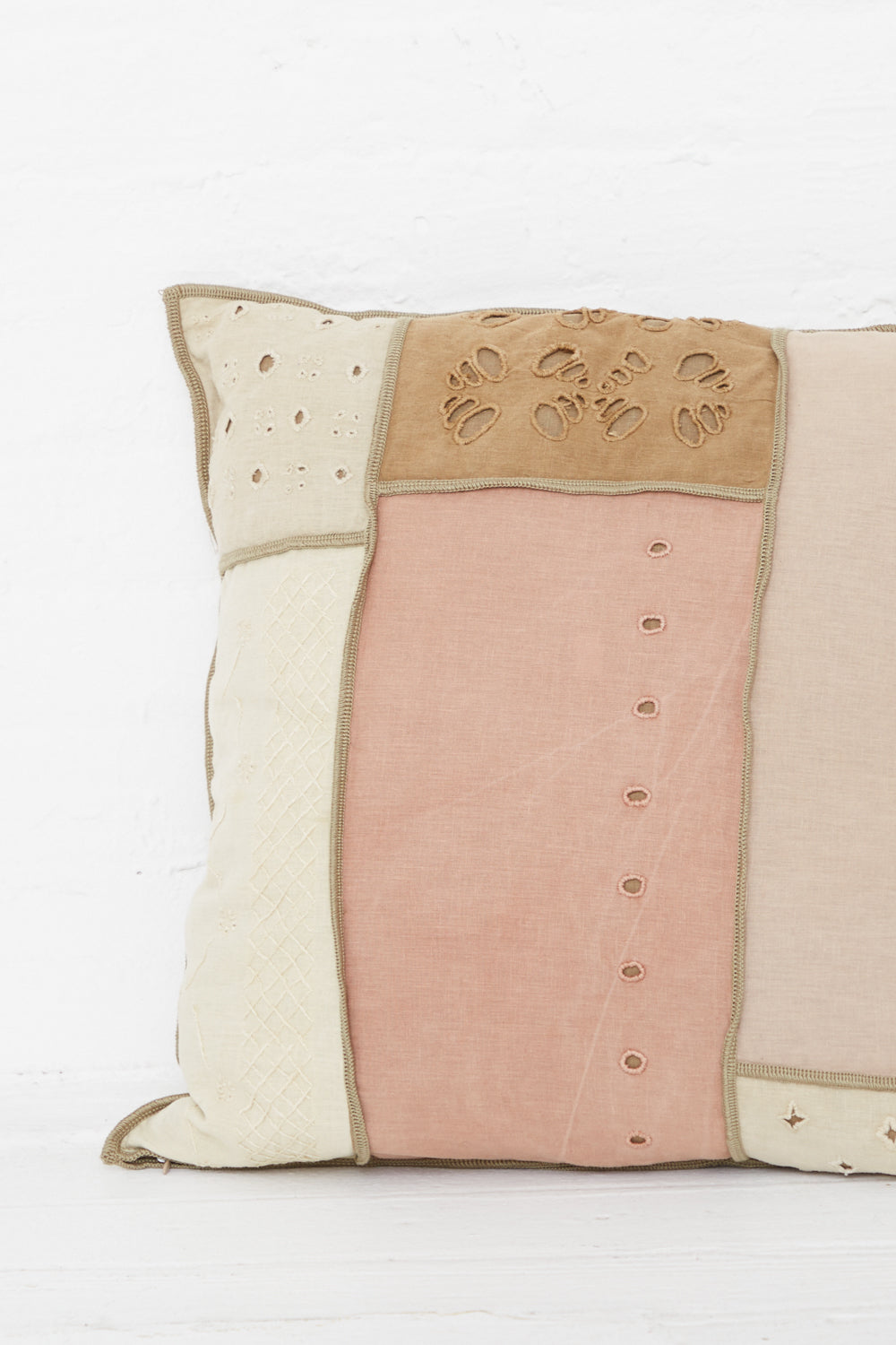 Luna Del Pinal - Natural Hand-Dyed Triple Embroidered Cushion in Tortilla detail view