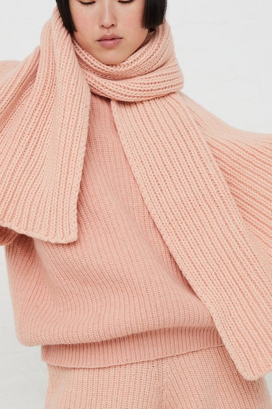 Rib Knit Wool Scarf in Pink by Baserange for Oroboro Front Upclose
