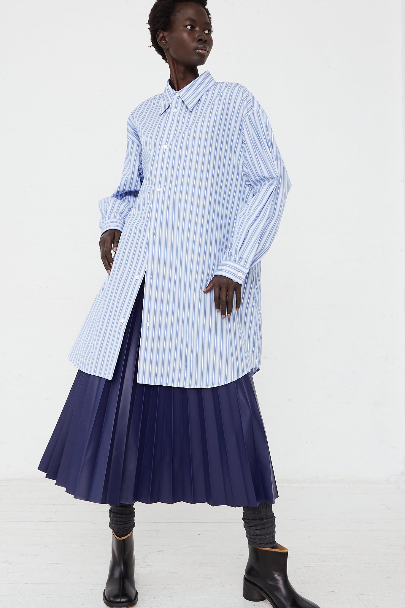 Shirt Dress in Blue Stripe by MM6 for Oroboro Front
