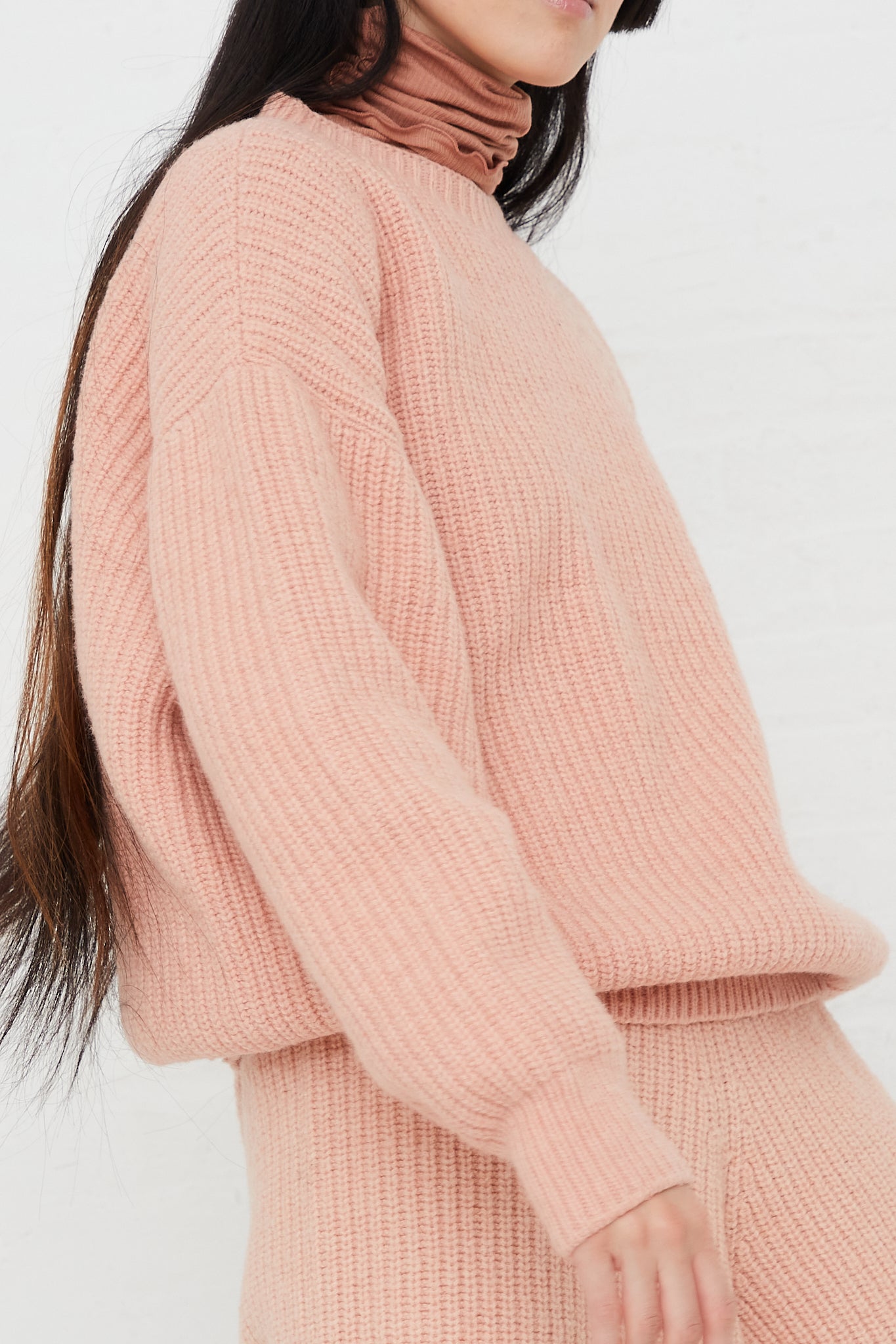 Mea Crew Neck Pullover Sweater in Pink by Baserange for Oroboro Front