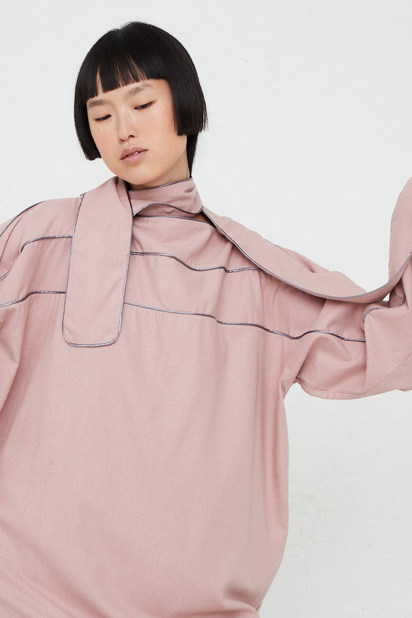 Lesie Silk Dress in Pompei Rose by Baserange for Oroboro Front Upclose