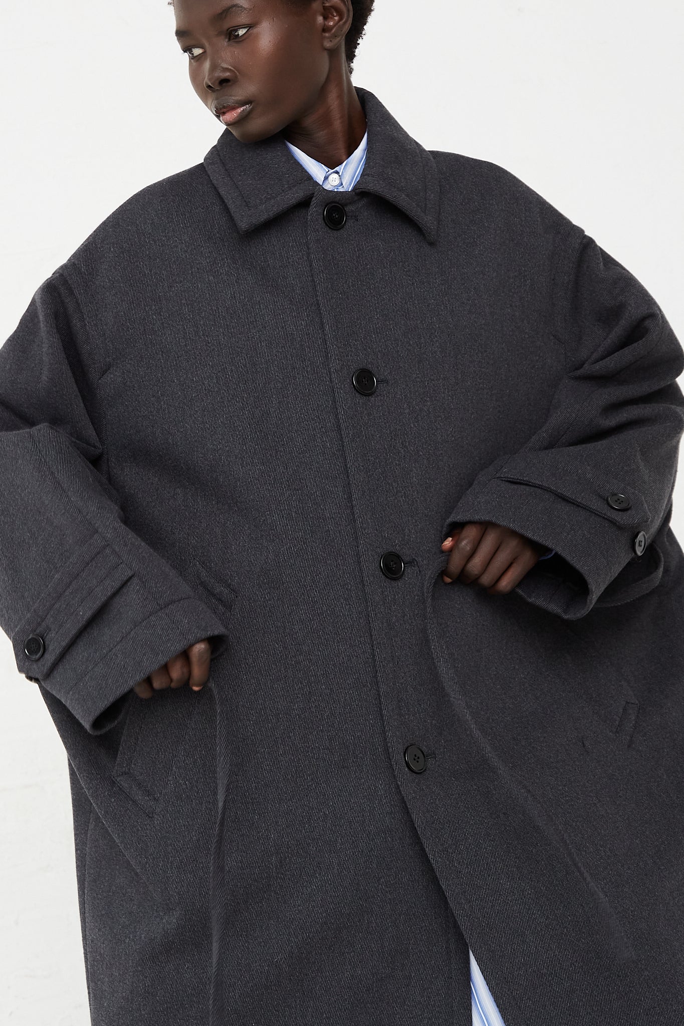 Oversized Soft Twill Coat in Black