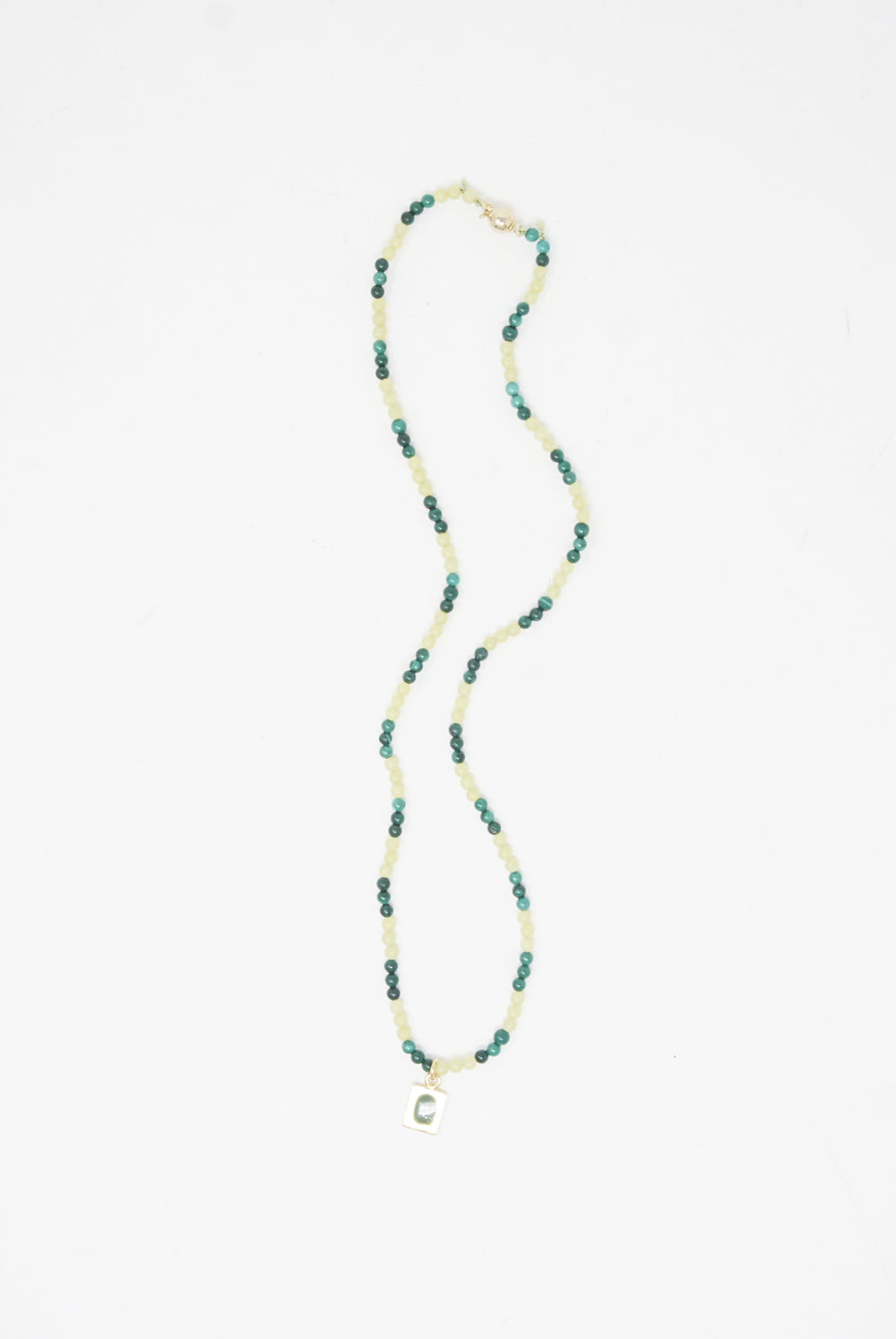 Abby Carnevale - 14K Gold Plated Brass Small Bead Necklace 18" in Green