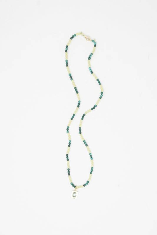 Abby Carnevale - 14K Gold Plated Brass Small Bead Necklace 18" in Green