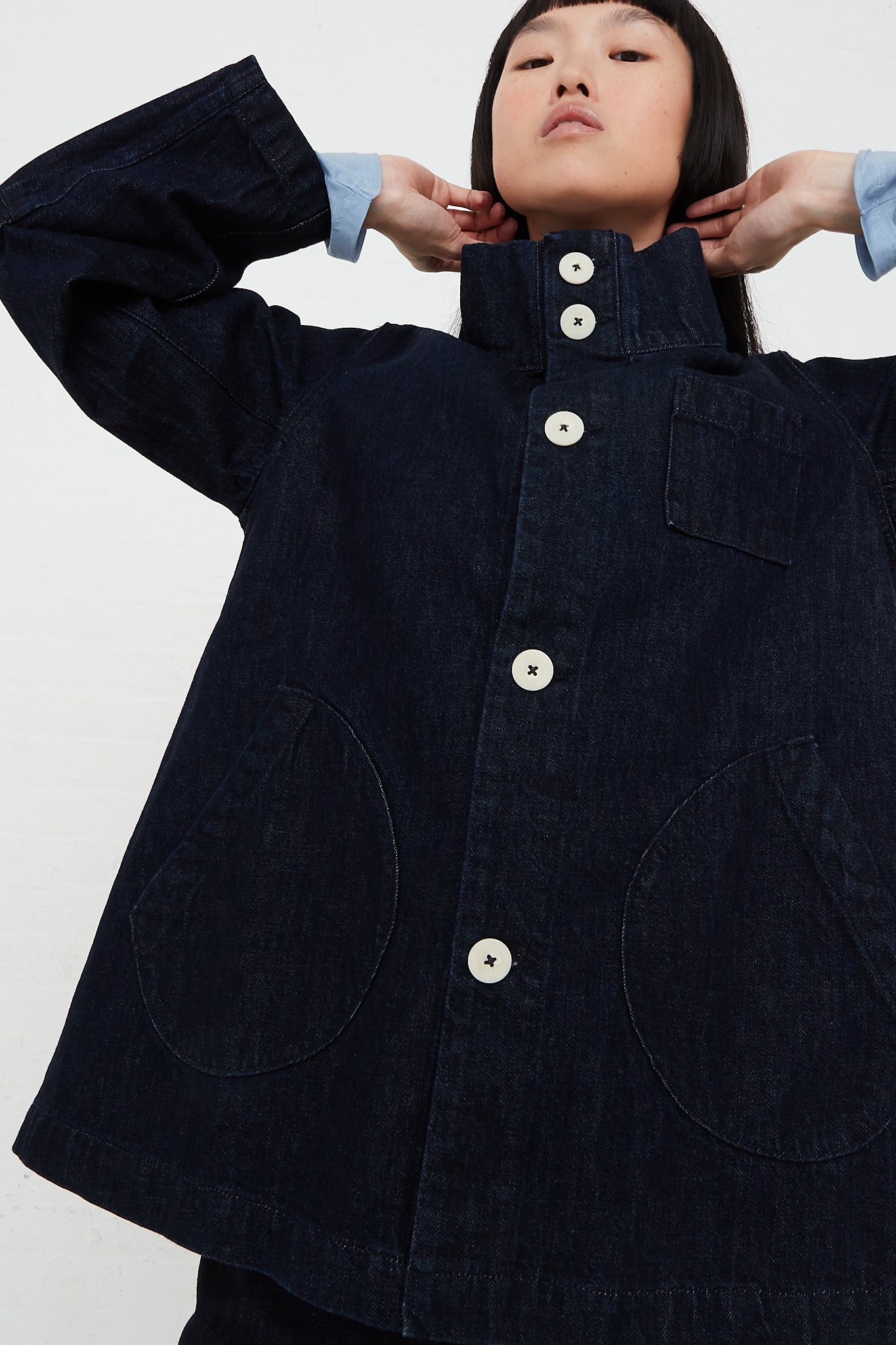 Deck Jacket in Japanese Denim by Jesse Kamm for Oroboro Front Closed