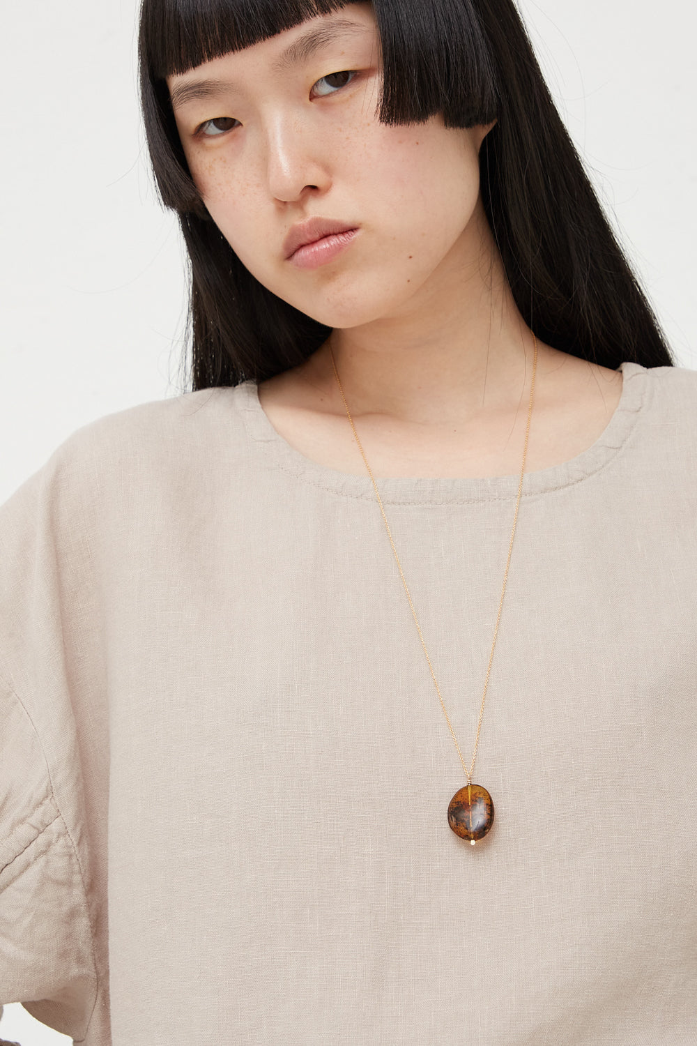Mary MacGill Stone Drop Necklace in Amber on model view