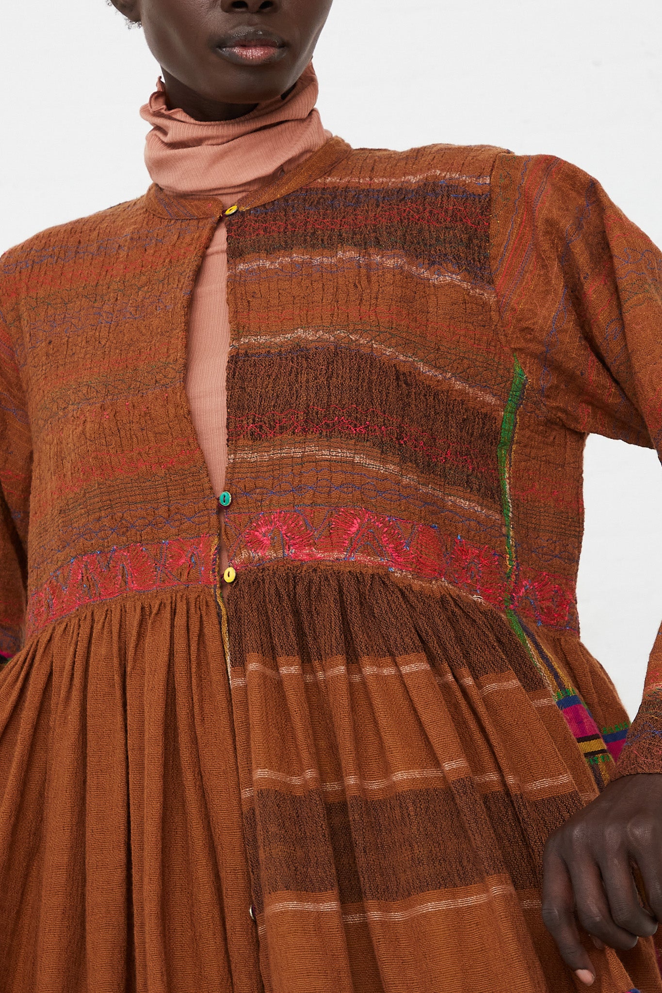 Long Sleeve Button Down Dress Rust by Injiri for Oroboro Front Upclose