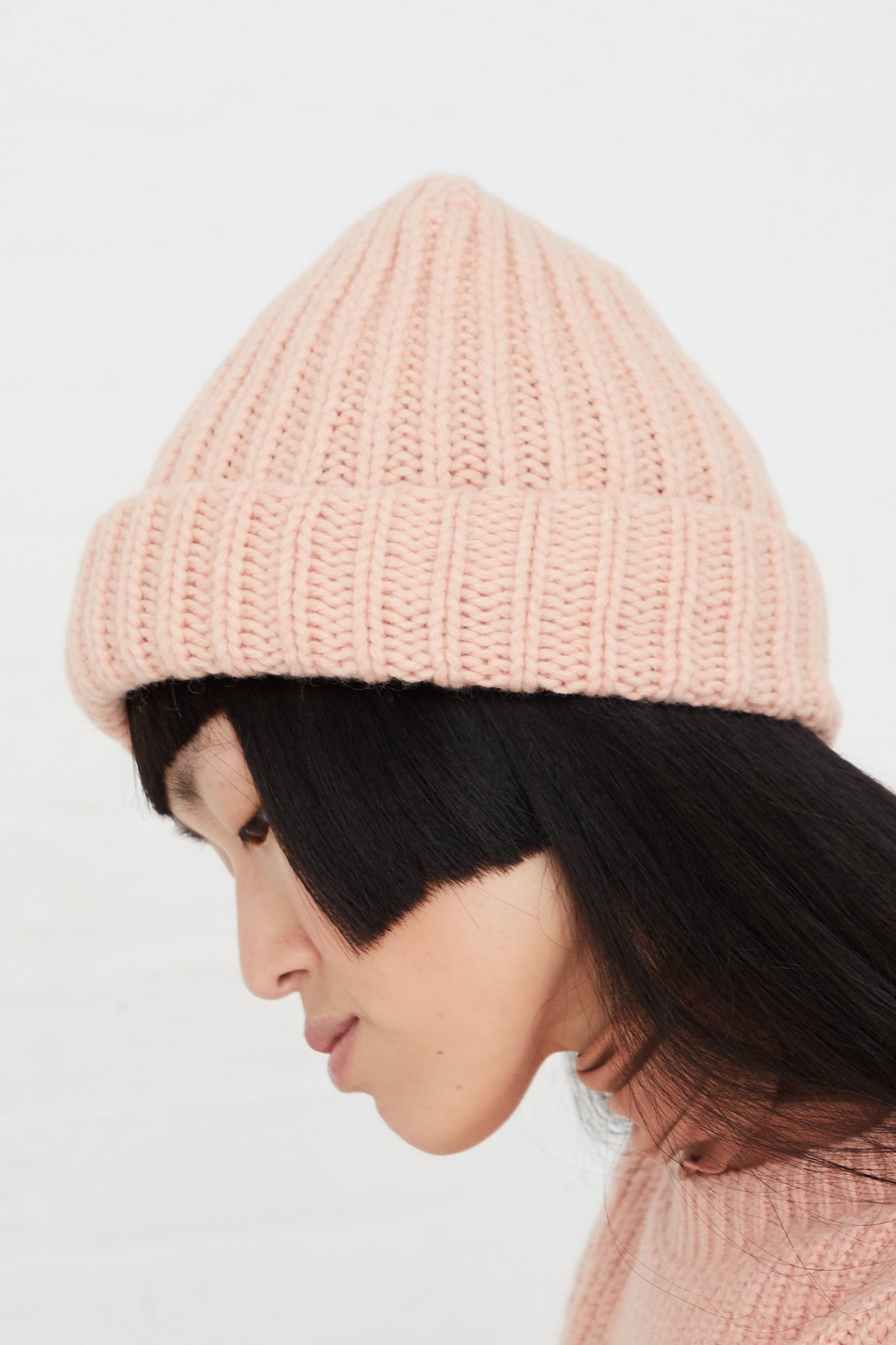 BASERANGE - Recycled Wool Beanie in Pink | Oroboro Store | Side Profile