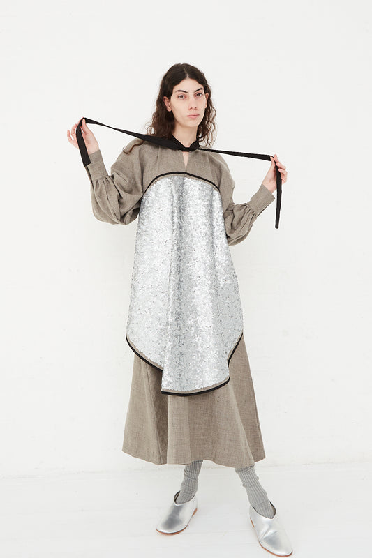 COSMIC WONDER Linen and Wool Sharkskin Bowtie Dress in Grey - Oroboro Store