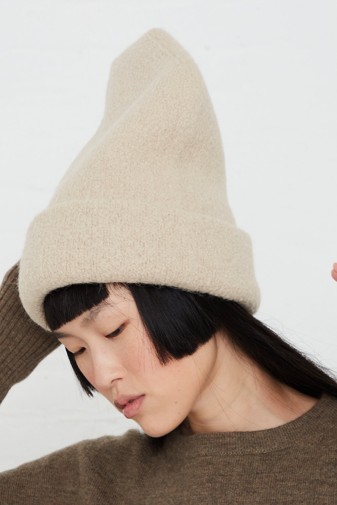 Alpaca Knit Carpenter Hat in Antique by Lauren Manoogian for Oroboro Front