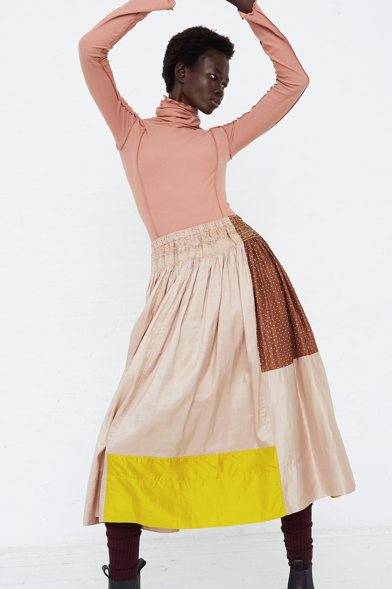 Cotton and Silk Patchwork Skirt by Injiri for Oroboro Front