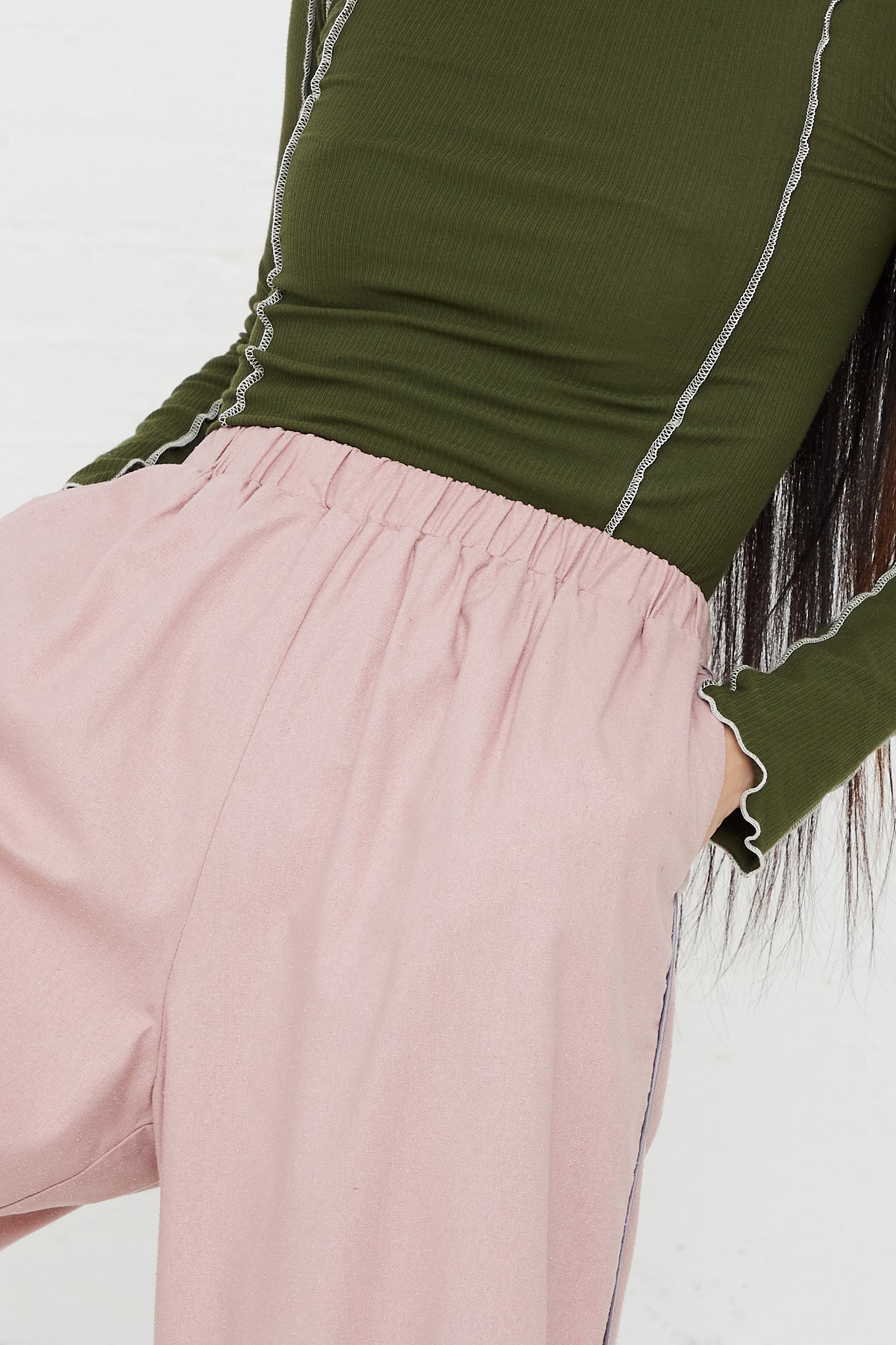Lesie High Waist Pant in Pompei Rose by Baserange for Oroboro Front Upclose