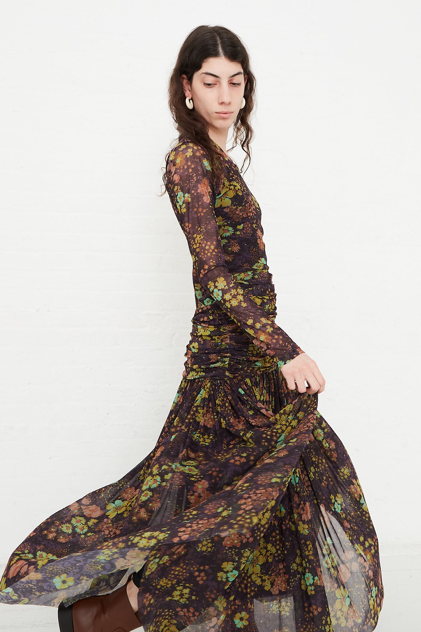Rachel Comey Flower Mesh Tanya Dress in Eggplant side view