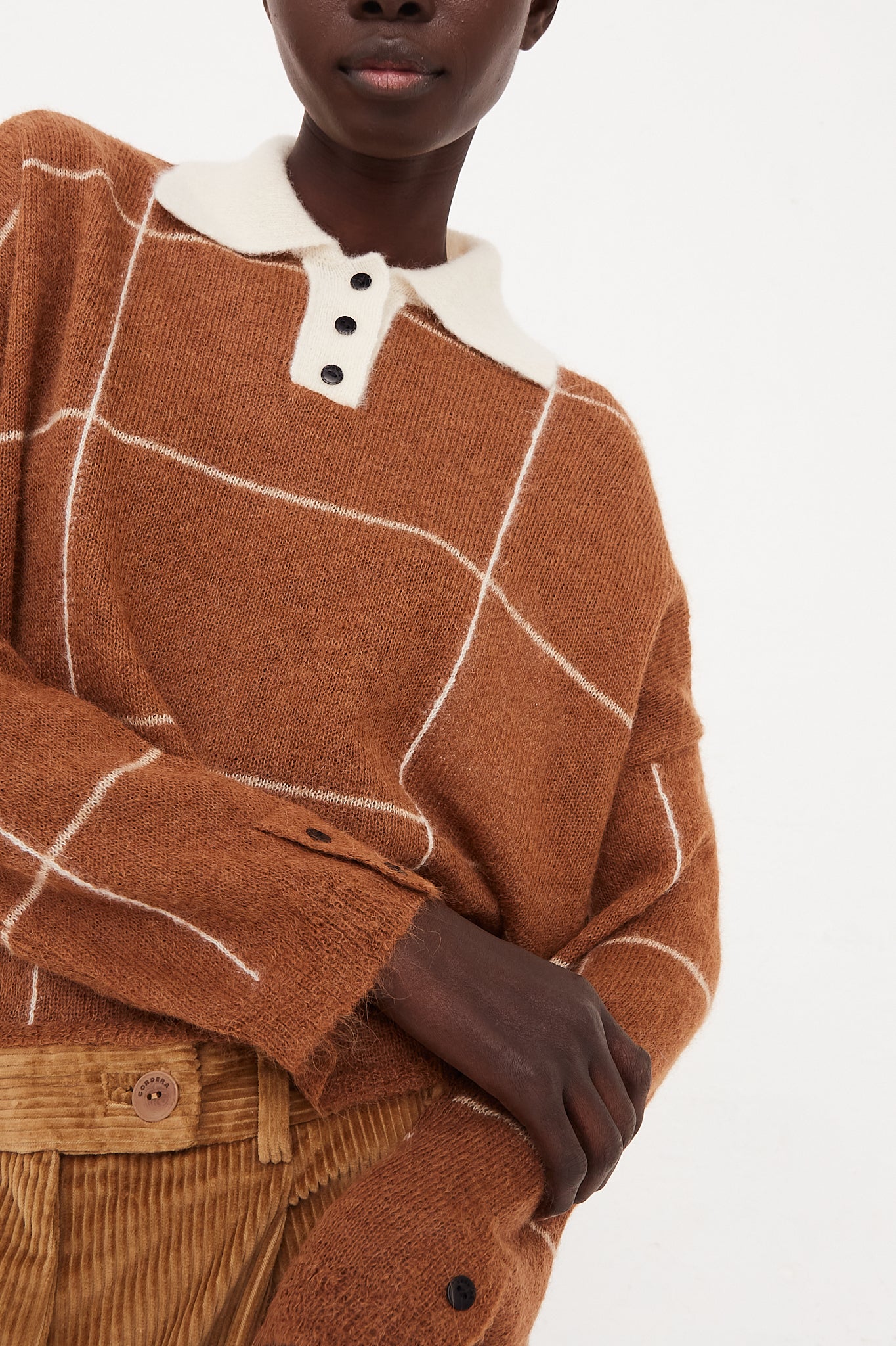 Plaid Polo Sweater in Camel