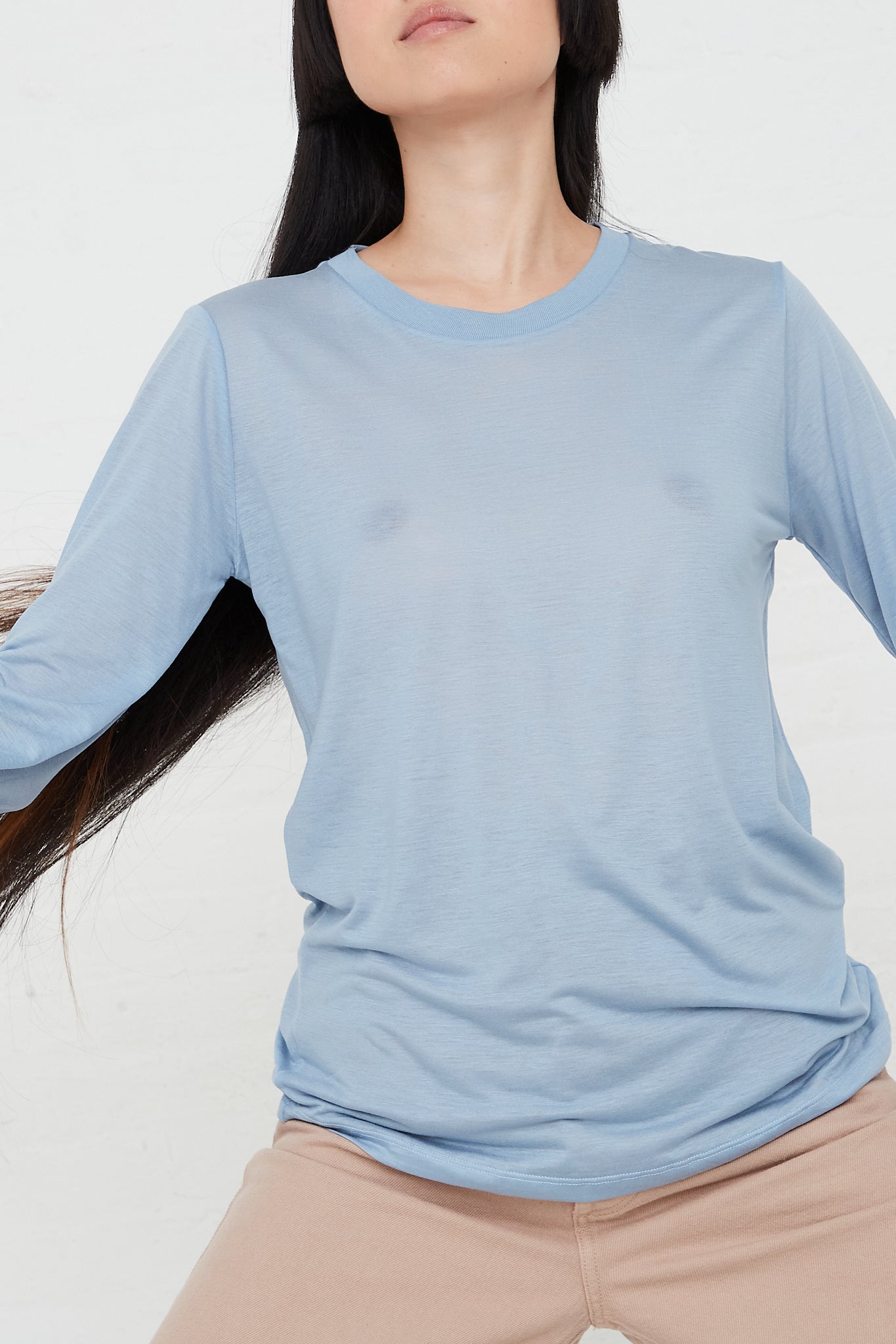Long Sleeve Tee in Mixi Blue by Baserange  for Oroboro Front Upclose