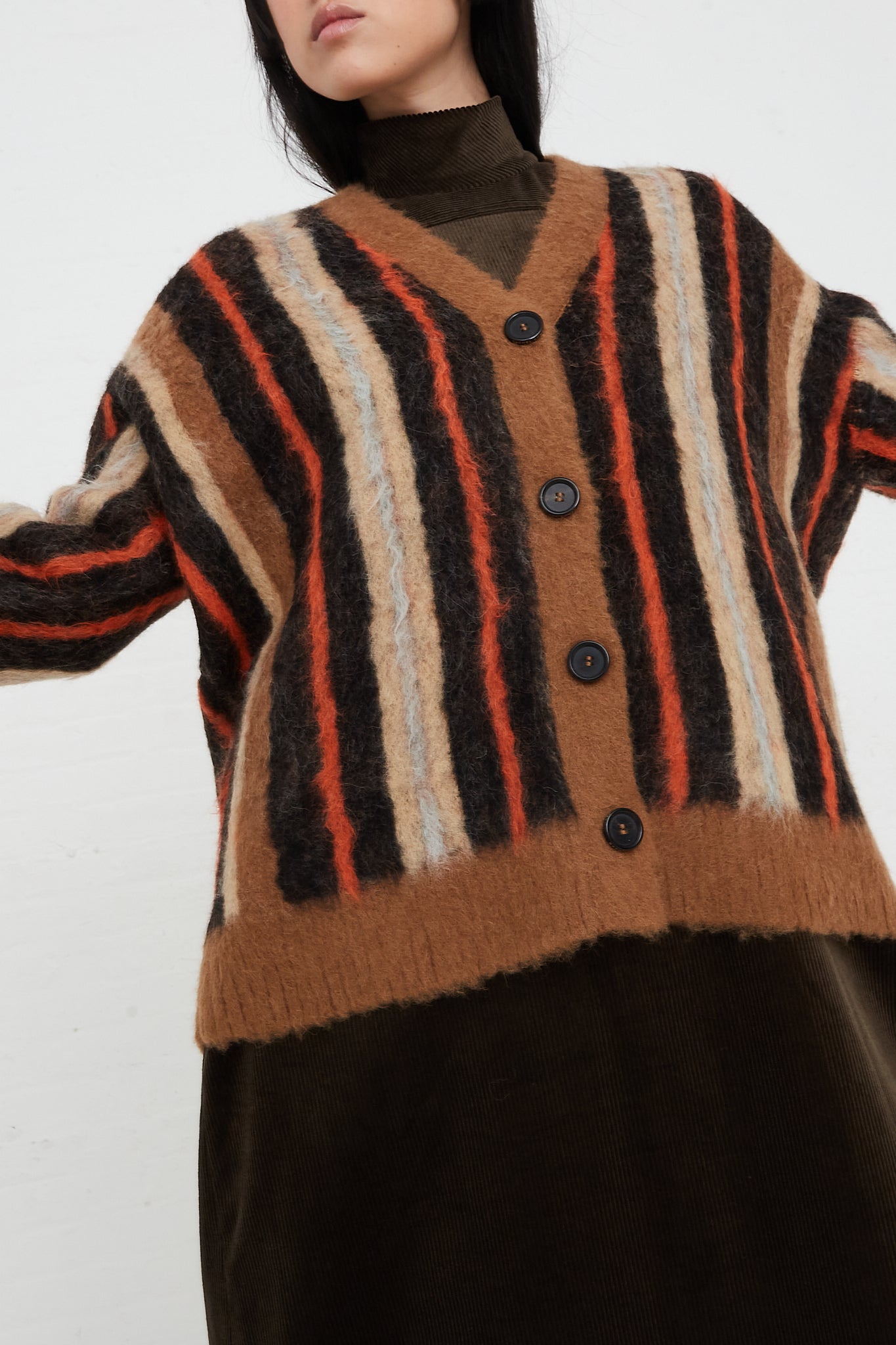 RACHEL COMEY - Brushed Stripe Knit Emmerson Cardi in Orange | Oroboro Store