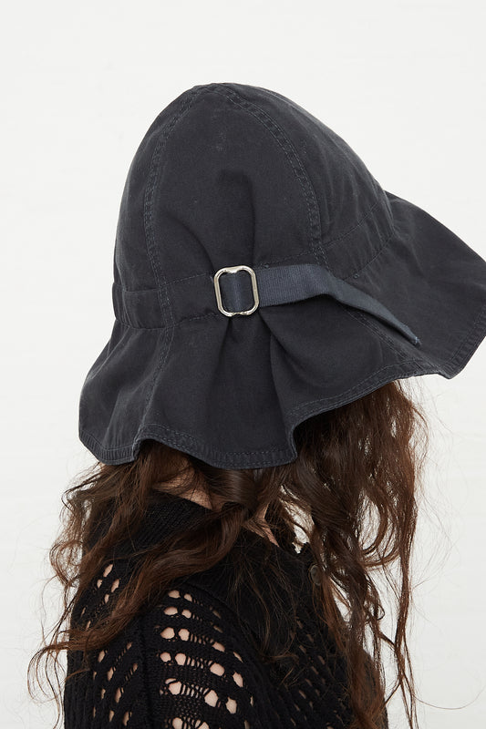 Rachel Comey Tulip Hat in Charcoal buckle detail back view