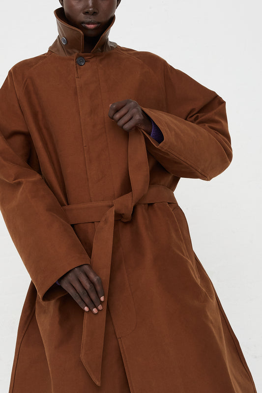Oversized Trench in Cognac by CristaSeya for Oroboro Front Upclose