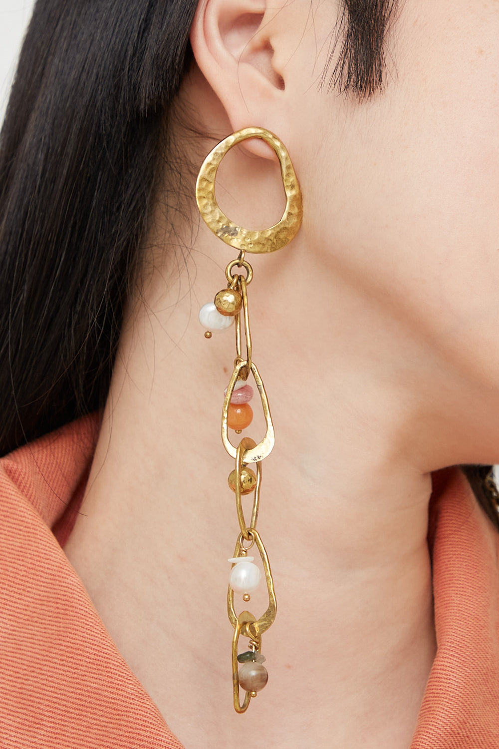 Ulla Johnson - Mixed Stone Beaded Dangle Earring full side view on model. 