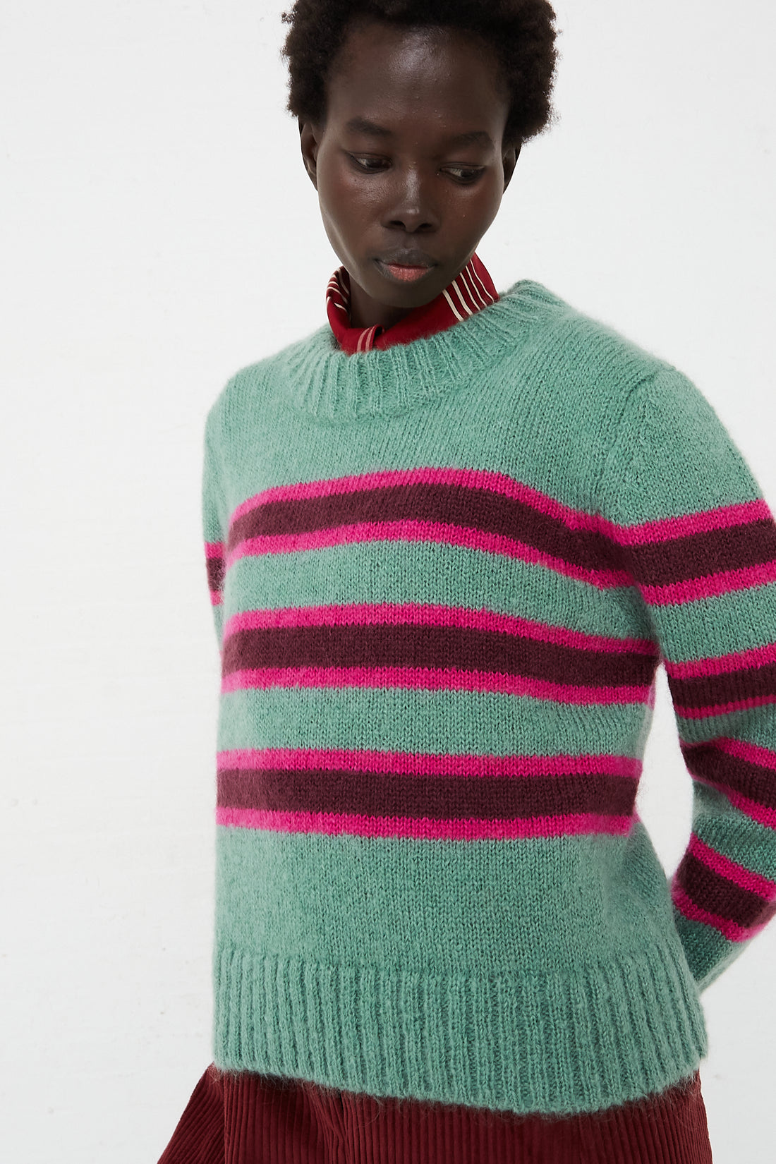 CARON CALLAHAN - Mohair Fletcher Sweater in Seafoam Stripe | Oroboro Store