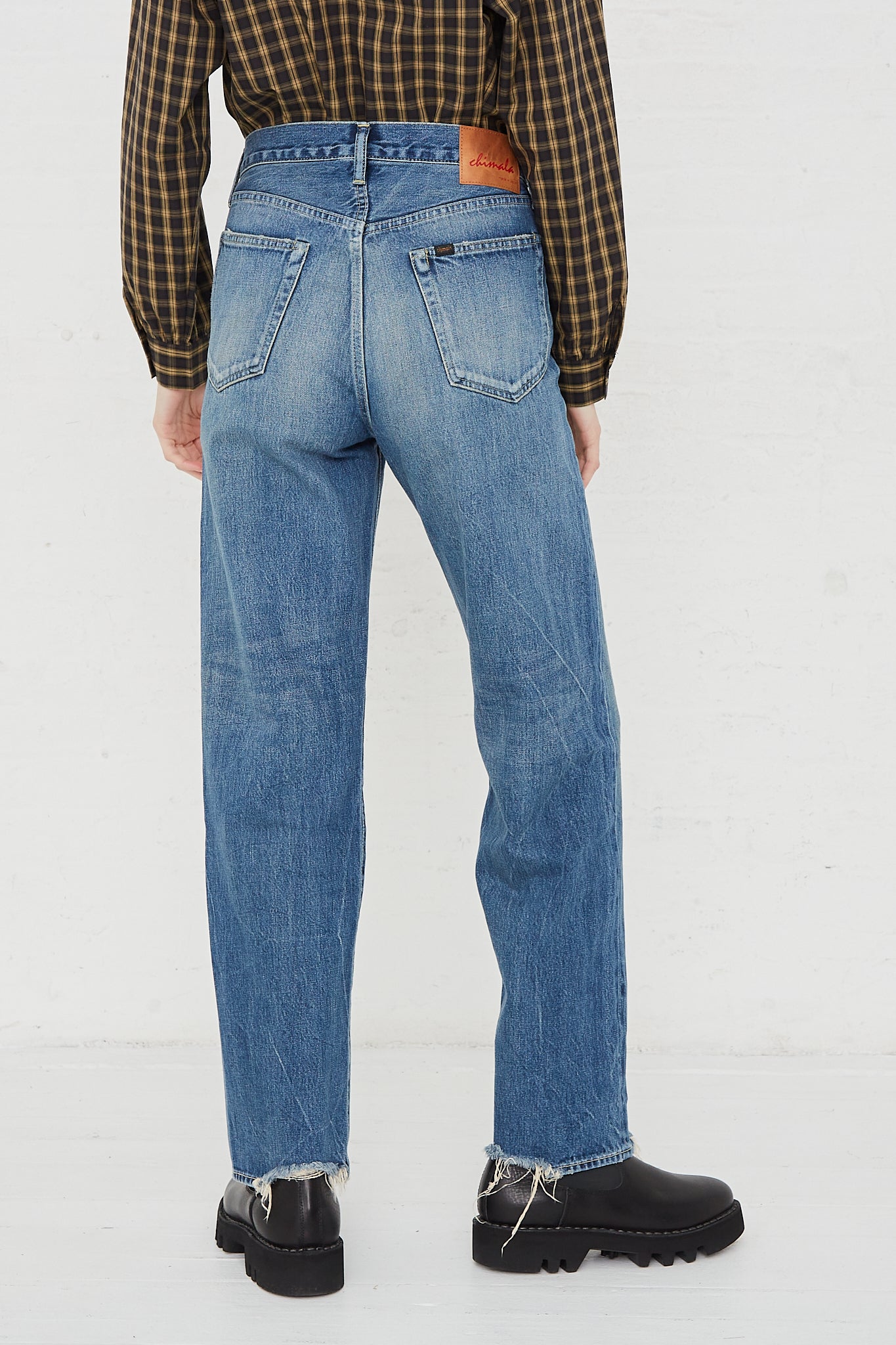 CHIMALA Selvedge Denim Straight Cut in Medium Rinse - Oroboro Store | Back view and full length.