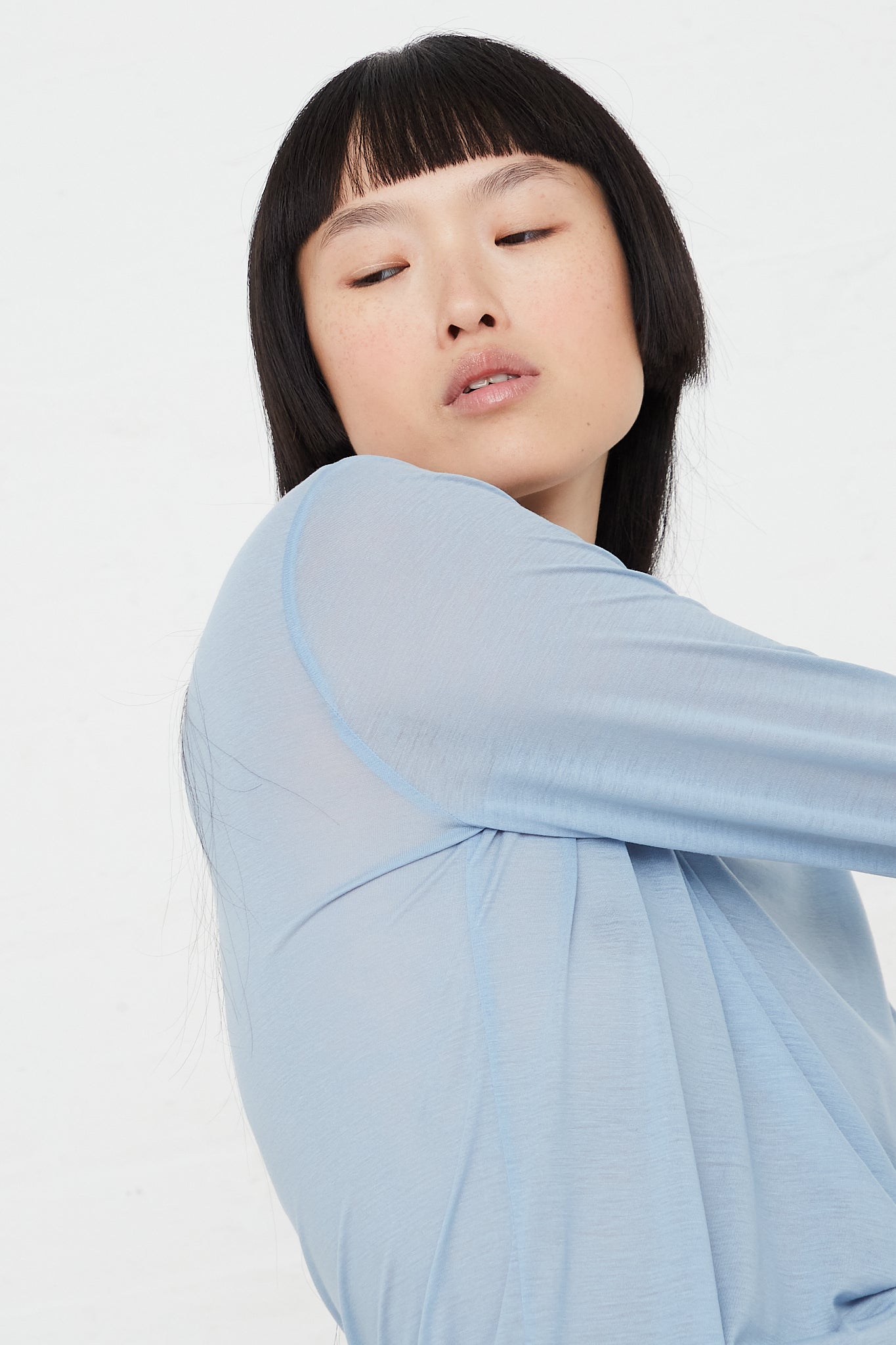 Long Sleeve Tee in Mixi Blue by Baserange  for Oroboro Side Upclose
