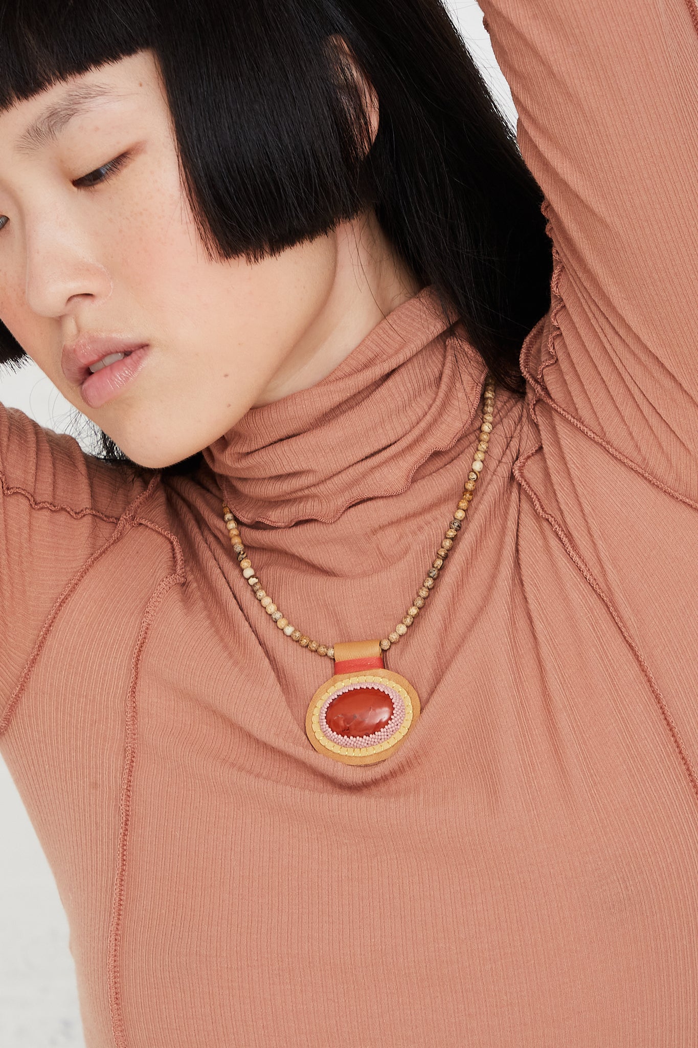 Red Jasper Charm Necklace with Picture Jasper Beads by Robin Mollicone for Oroboro Front