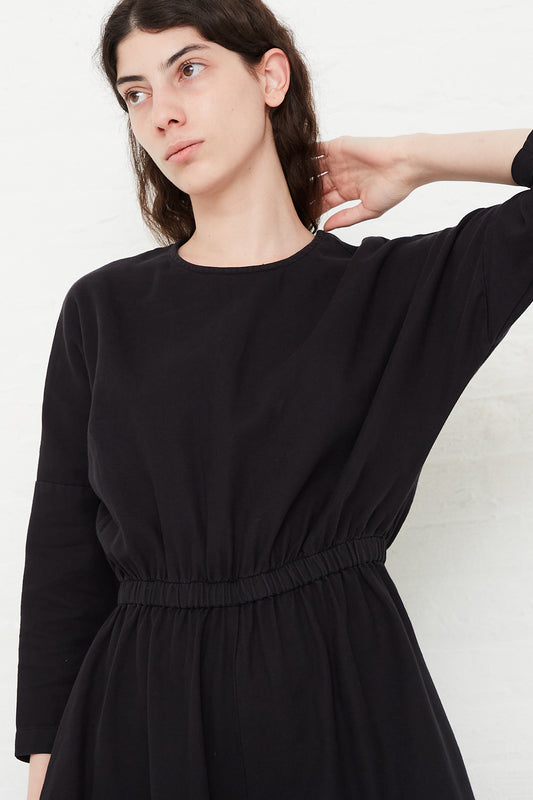 Cotton Twill Wide Culotte Jumpsuit in Black by Black Crane for Oroboro Front Upclose