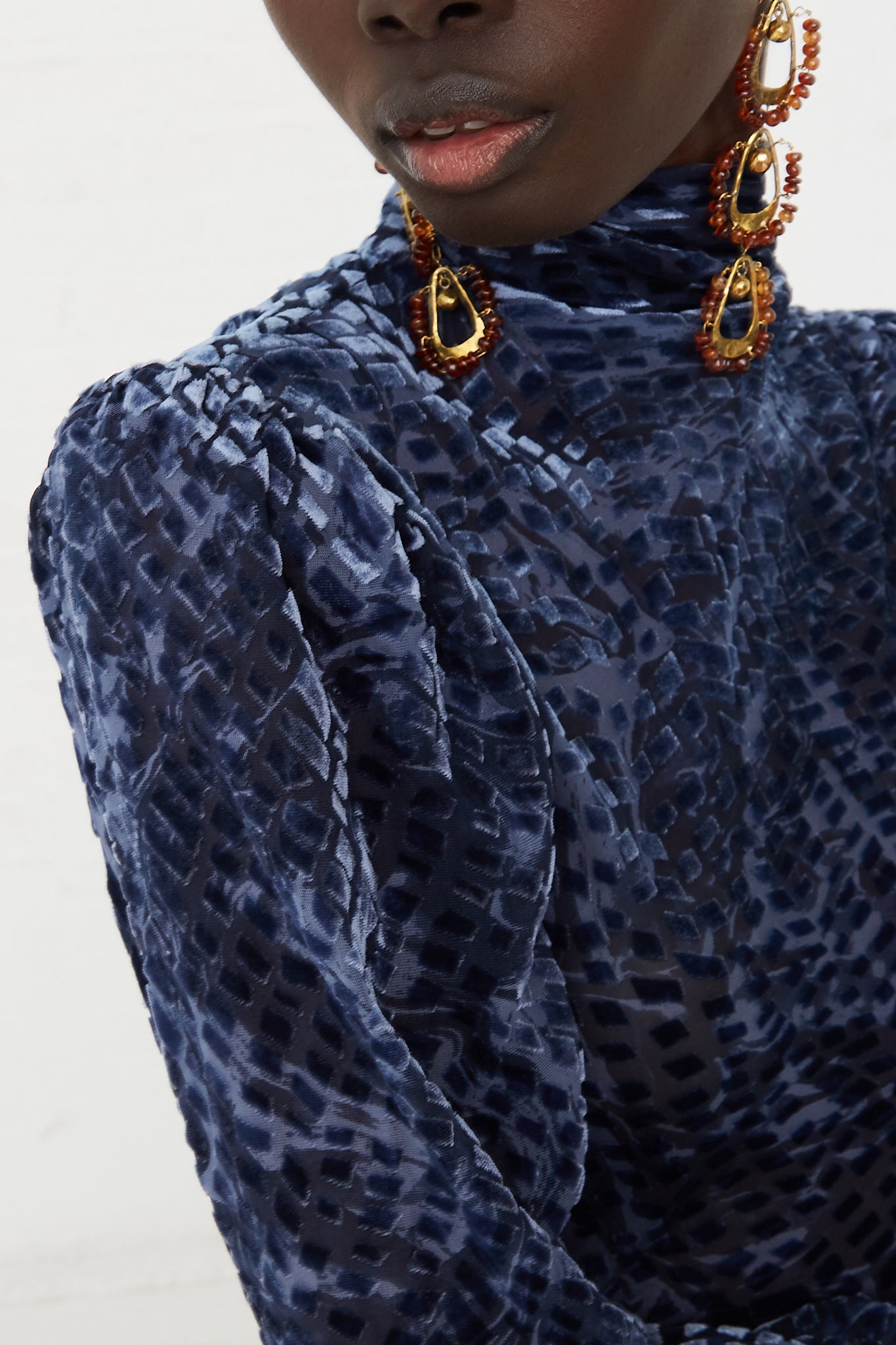 Althea Velvet Turtleneck in Marine by Ulla Johnson for Oroboro Front Upclose