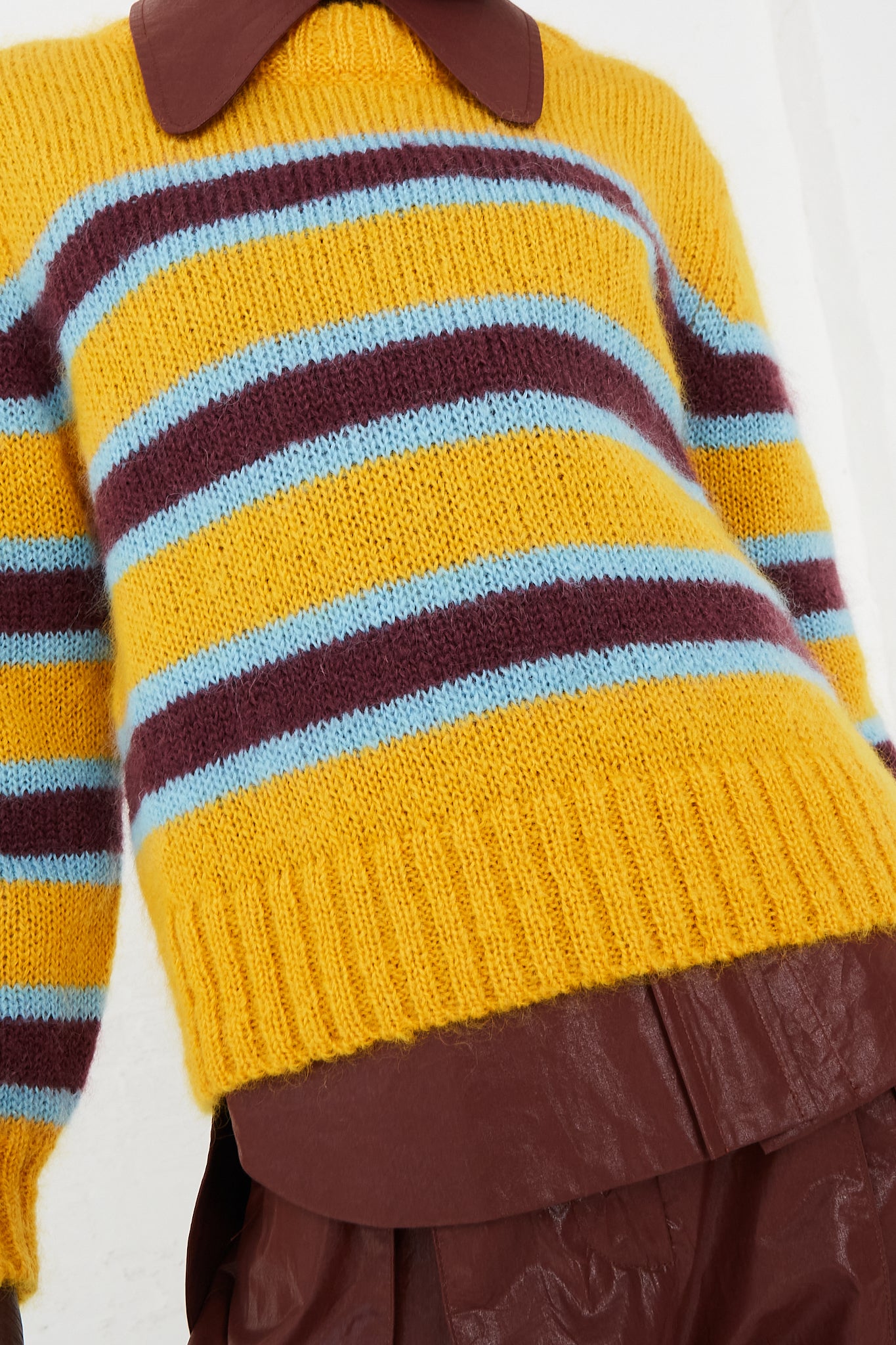CARON CALLAHAN - Mohair Fletcher Sweater in Canary Stripe | Oroboro Store | Front Upclose
