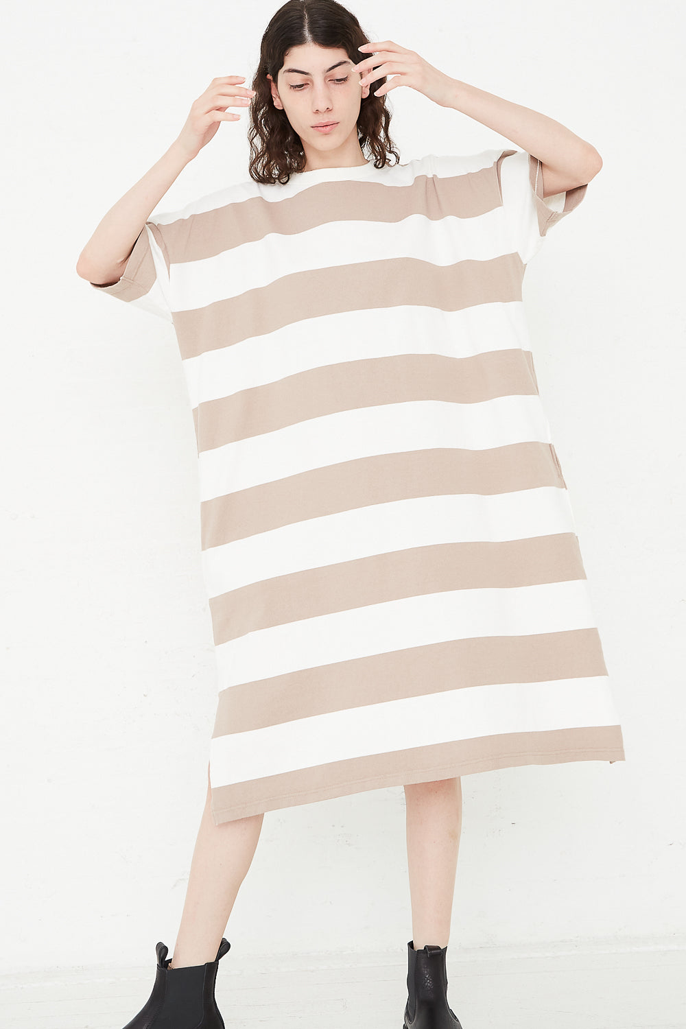 Cotton Dress in White/Beige front view