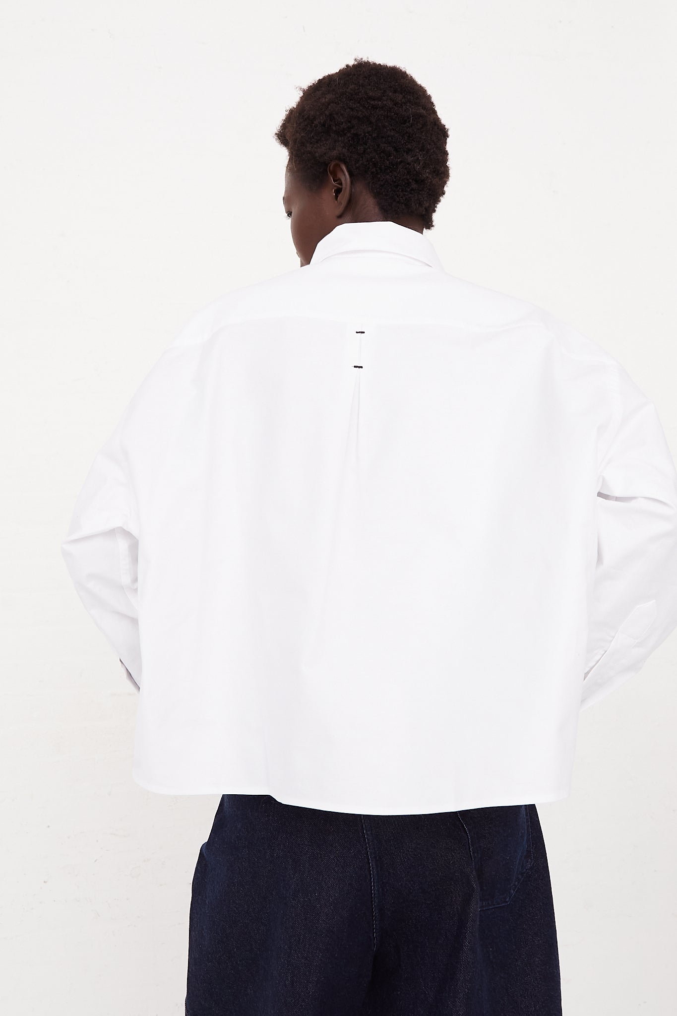CORDERA Long Sleeve Shirt in White | Oroboro Store | Back view upclose on model